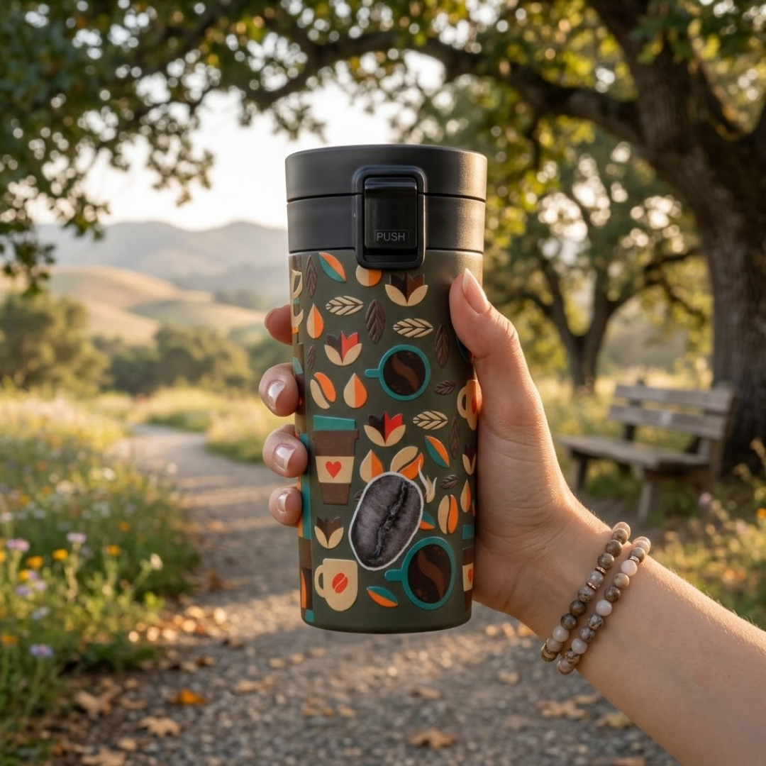 Vacbott Vacuum Insulated Caferoma Printed Tumbler Double Walled 18 Hours Hot & 24 Hours Cold  Water Bottle Vacuum Insulated Hot & Cold Flask Mug