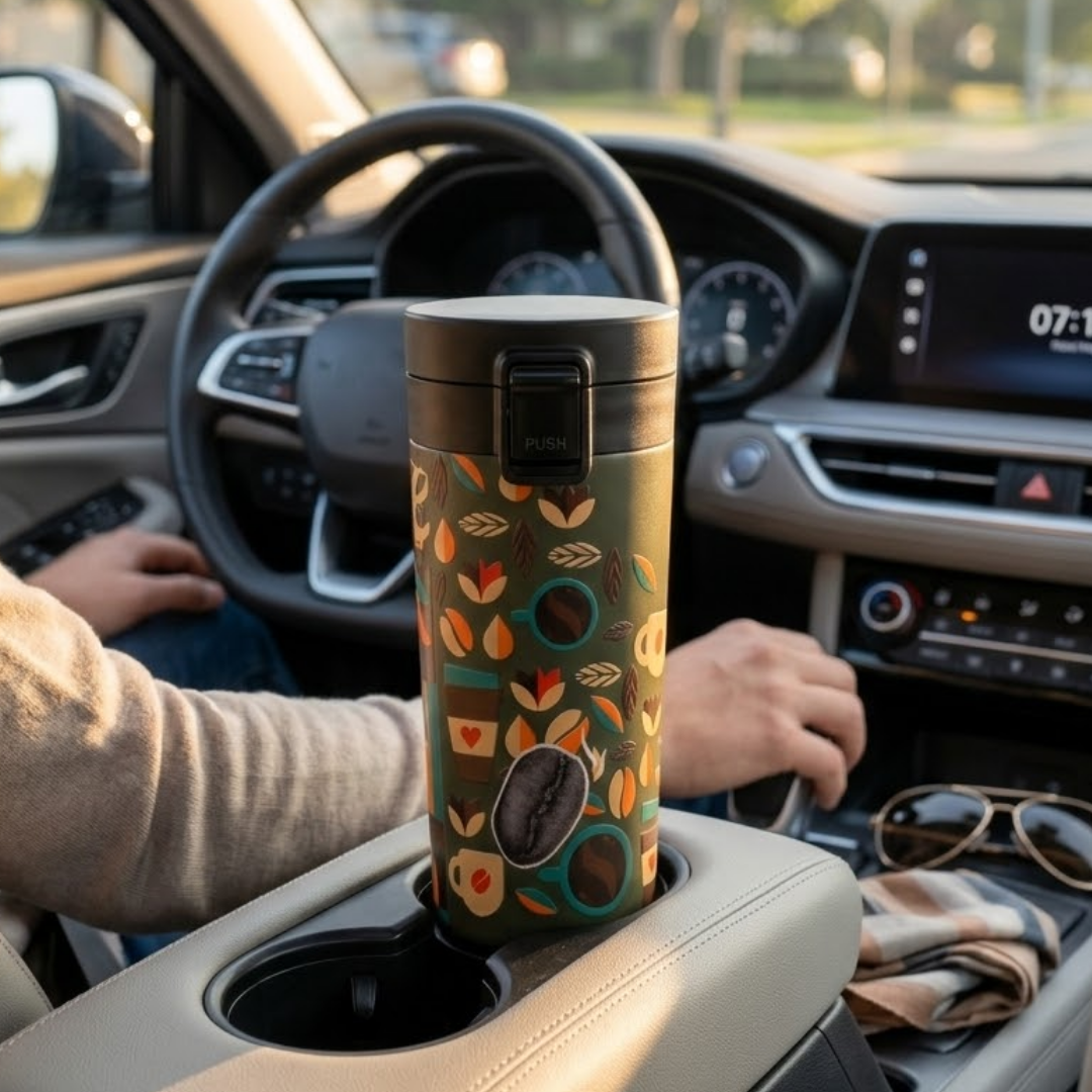 Vacbott Vacuum Insulated Caferoma Printed Tumbler Double Walled 18 Hours Hot & 24 Hours Cold  Water Bottle Vacuum Insulated Hot & Cold Flask Mug