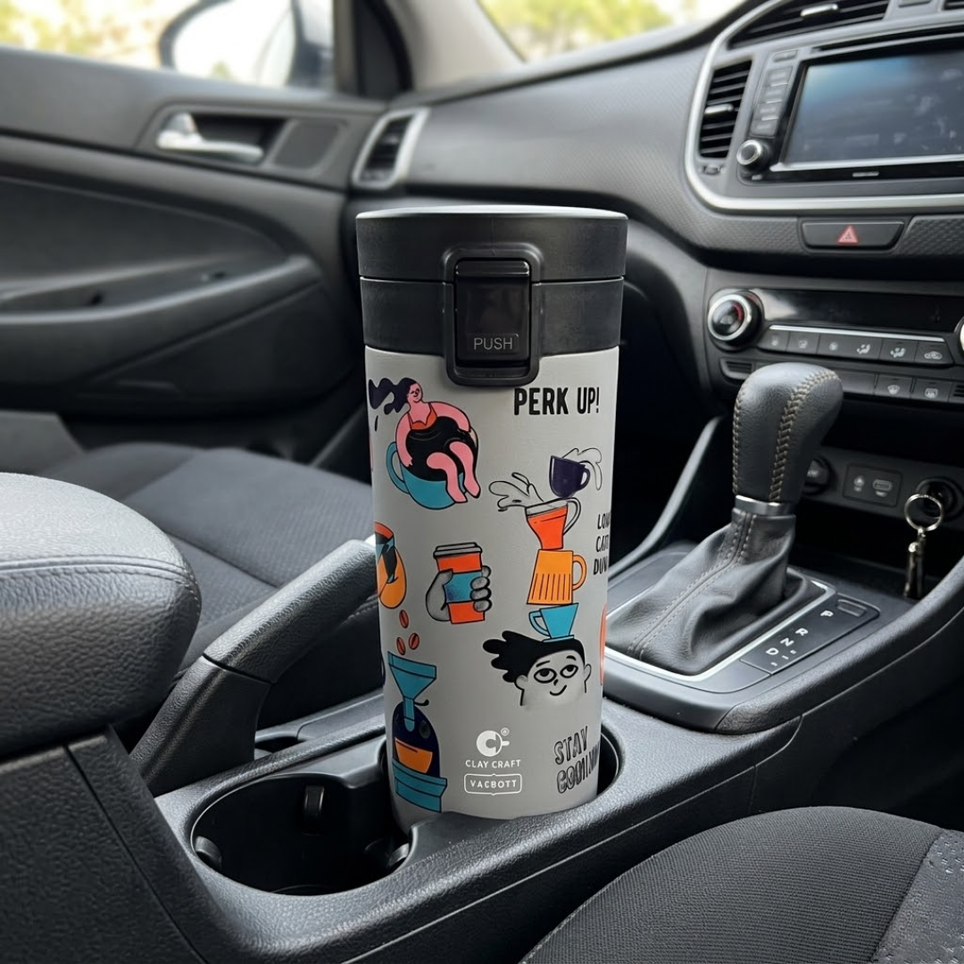 Vacbott Vacuum Insulated Caferoma Printed Tumbler Double Walled 18 Hours Hot & 24 Hours Cold  Water Bottle Vacuum Insulated Hot & Cold Flask Mug
