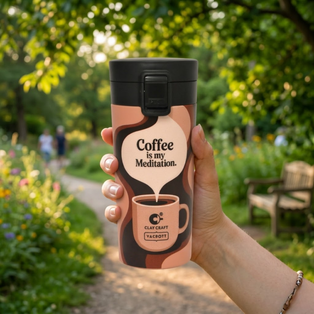 Vacbott Vacuum Insulated Caferoma Printed Tumbler Double Walled 18 Hours Hot & 24 Hours Cold  Water Bottle Vacuum Insulated Hot & Cold Flask Mug