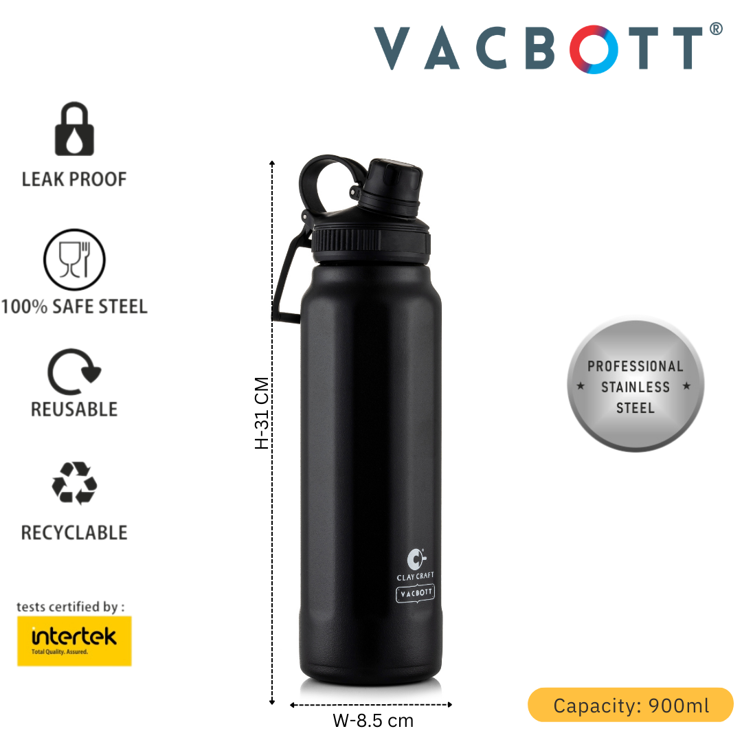 Vacbott Zoro Impress Vacuum Insulated Double Walled Water Bottle 18 Hrs Hot & 24 Hrs Cold Stainless Steel Flask, BIS Certified, 900ml