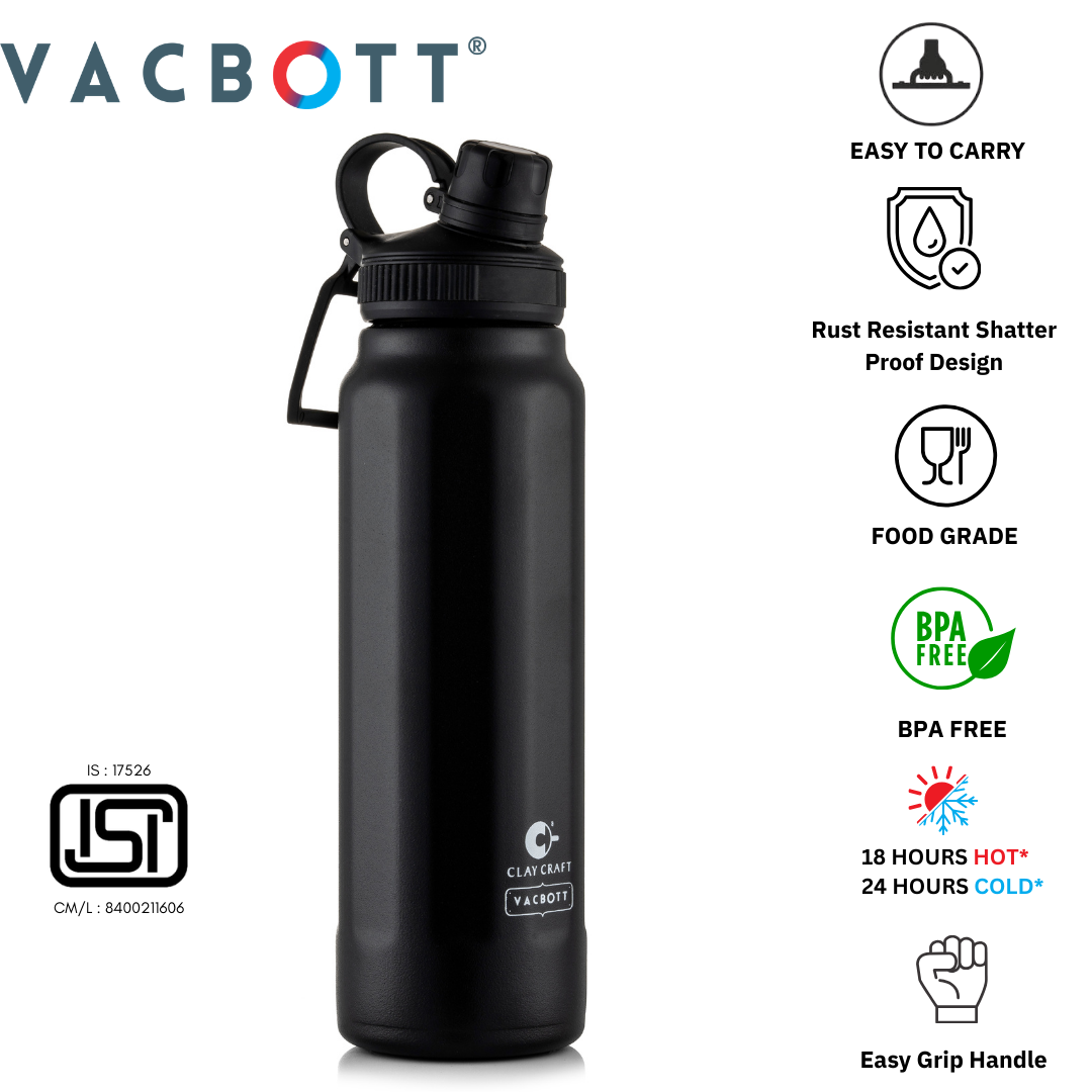 Vacbott Zoro Impress Vacuum Insulated Double Walled Water Bottle 18 Hrs Hot & 24 Hrs Cold Stainless Steel Flask, BIS Certified, 900ml