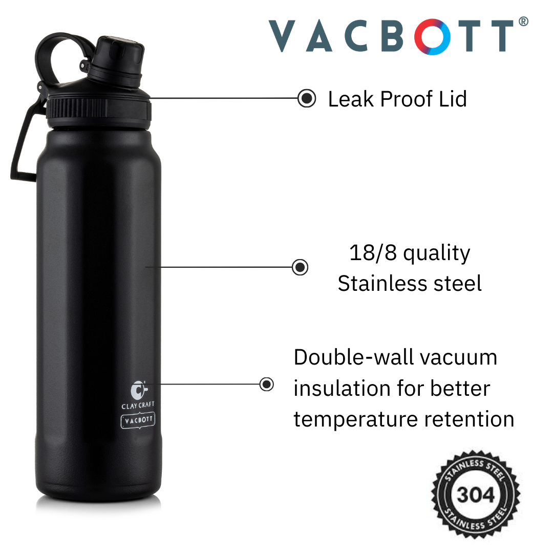 Vacbott Zoro Impress Vacuum Insulated Double Walled Water Bottle 18 Hrs Hot & 24 Hrs Cold Stainless Steel Flask, BIS Certified, 900ml