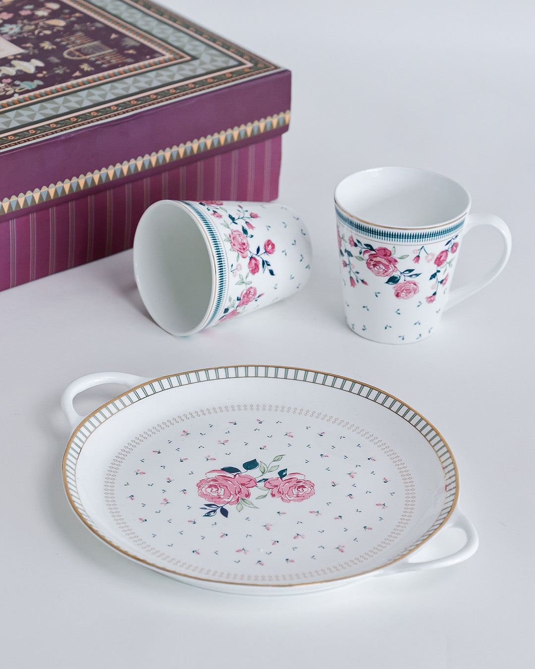 Magique by The Wishing Chair x Clay Craft, Portrait of a Rose Tawa Platter with Zing Medium mug Set