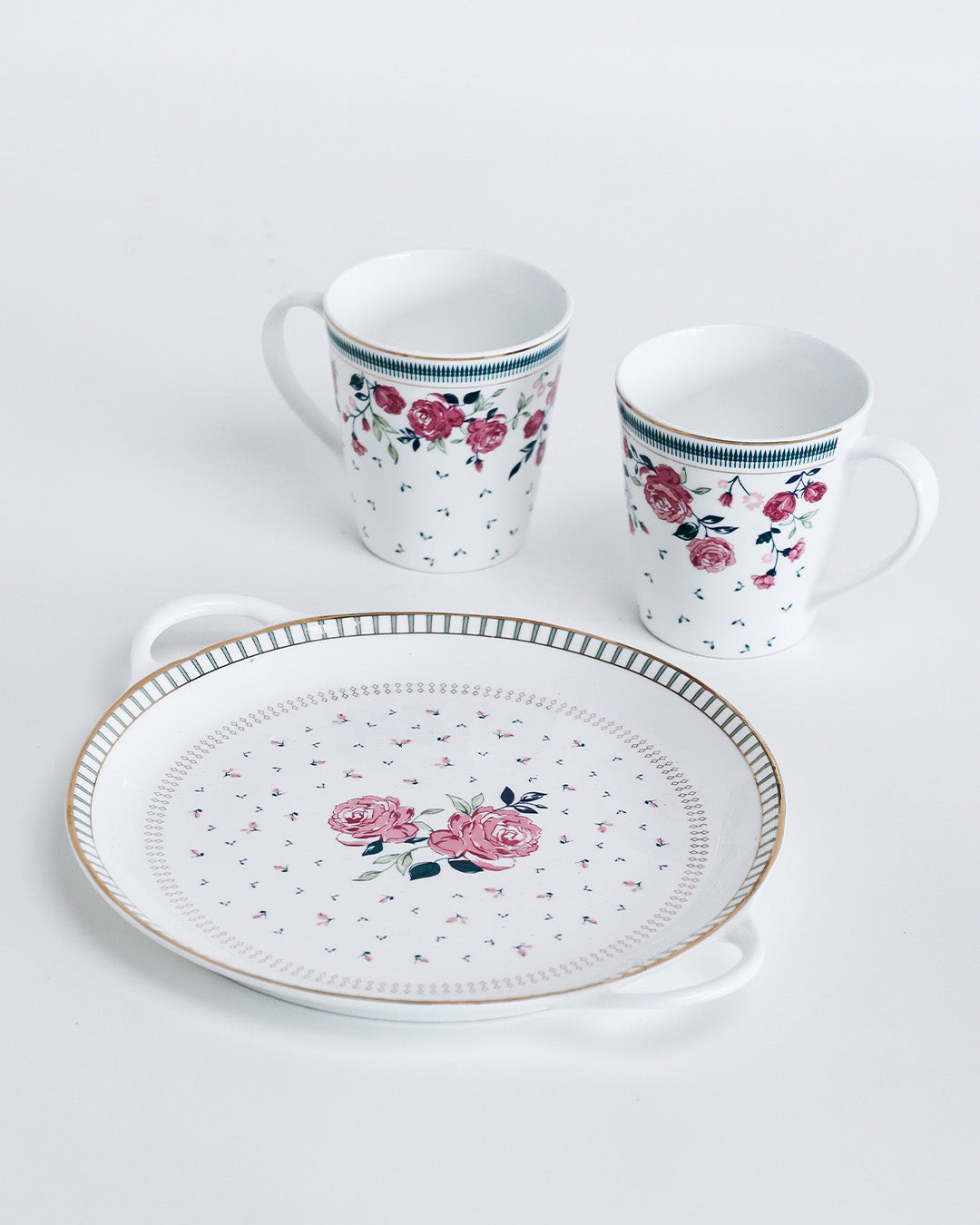 Magique by The Wishing Chair x Clay Craft, Portrait of a Rose Tawa Platter with Zing Medium mug Set