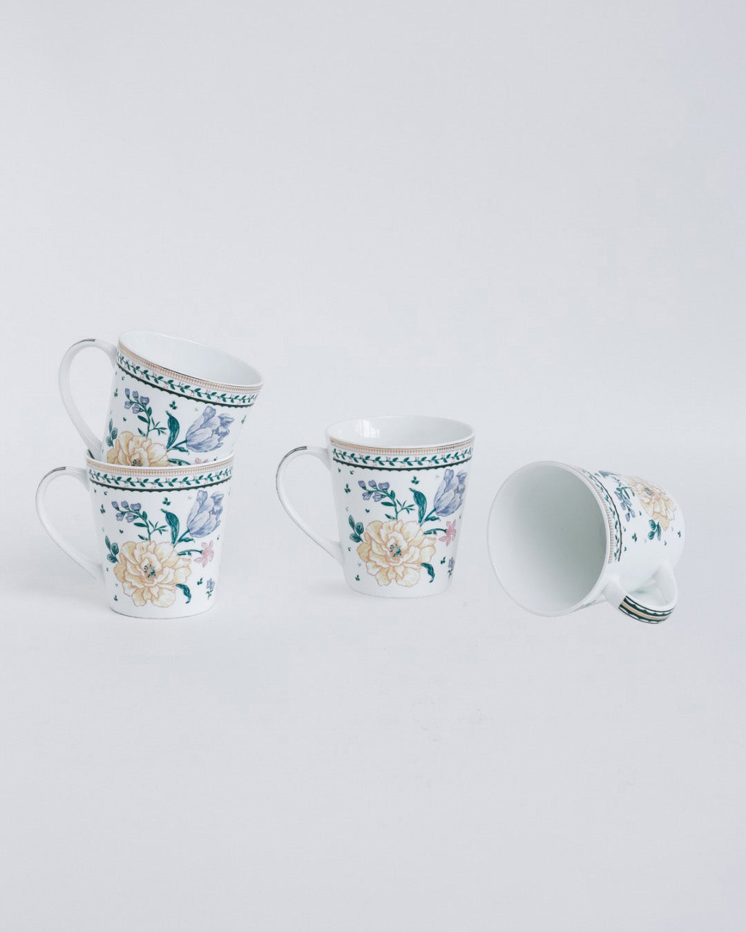 Magique by The Wishing Chair x Clay Craft, Emerald Ribbon Zing Coffee Mug with Dessert Plates Set of 8 Pcs (4 Mugs + 4 Plate)