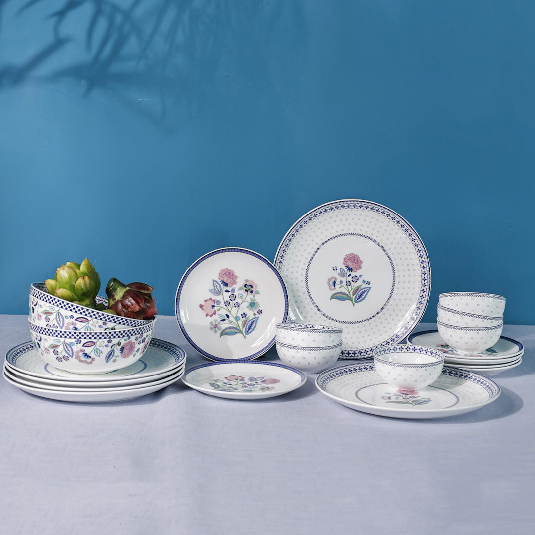 Magique by The Wishing Chair x Clay Craft – Indigo Chintz Urmi Dinner Set of 20 (Family of 6)-(T04)