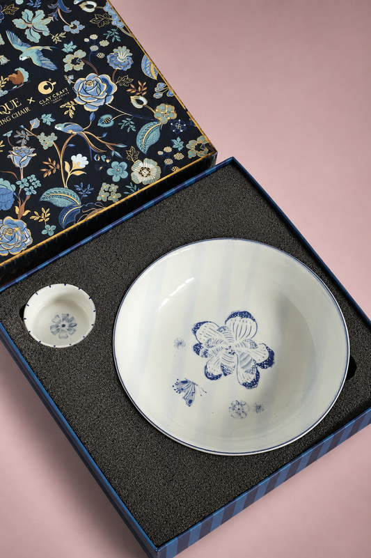 Magique By The Wishing Chair X Clay Craft, Blue Orchard Textures Muse Salad Bowl 19 Cm With Dip  Set