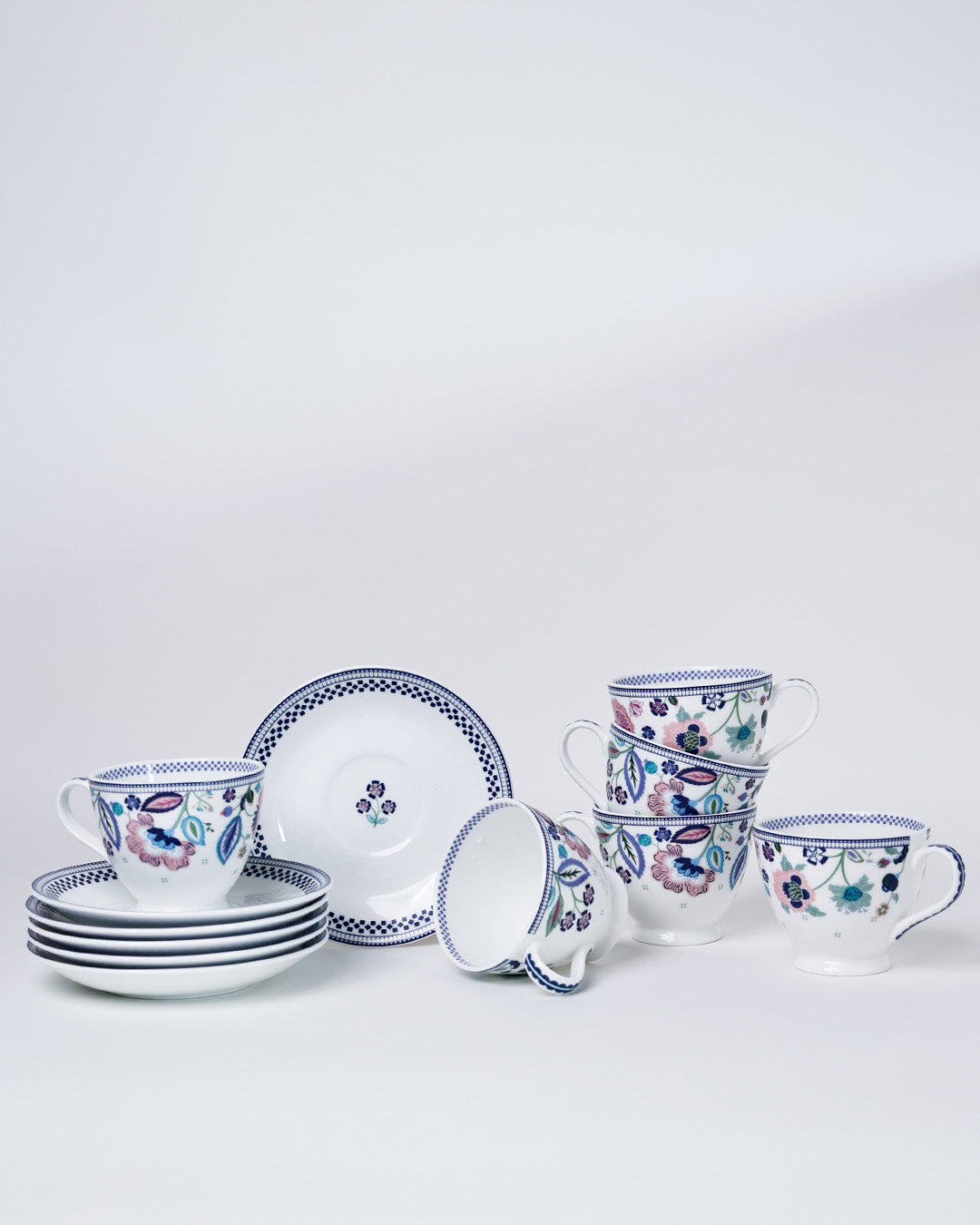 Magique x Clay Craft – Indigo Chintz King Cup & Saucer Set of 12 (180ml)-(T04)