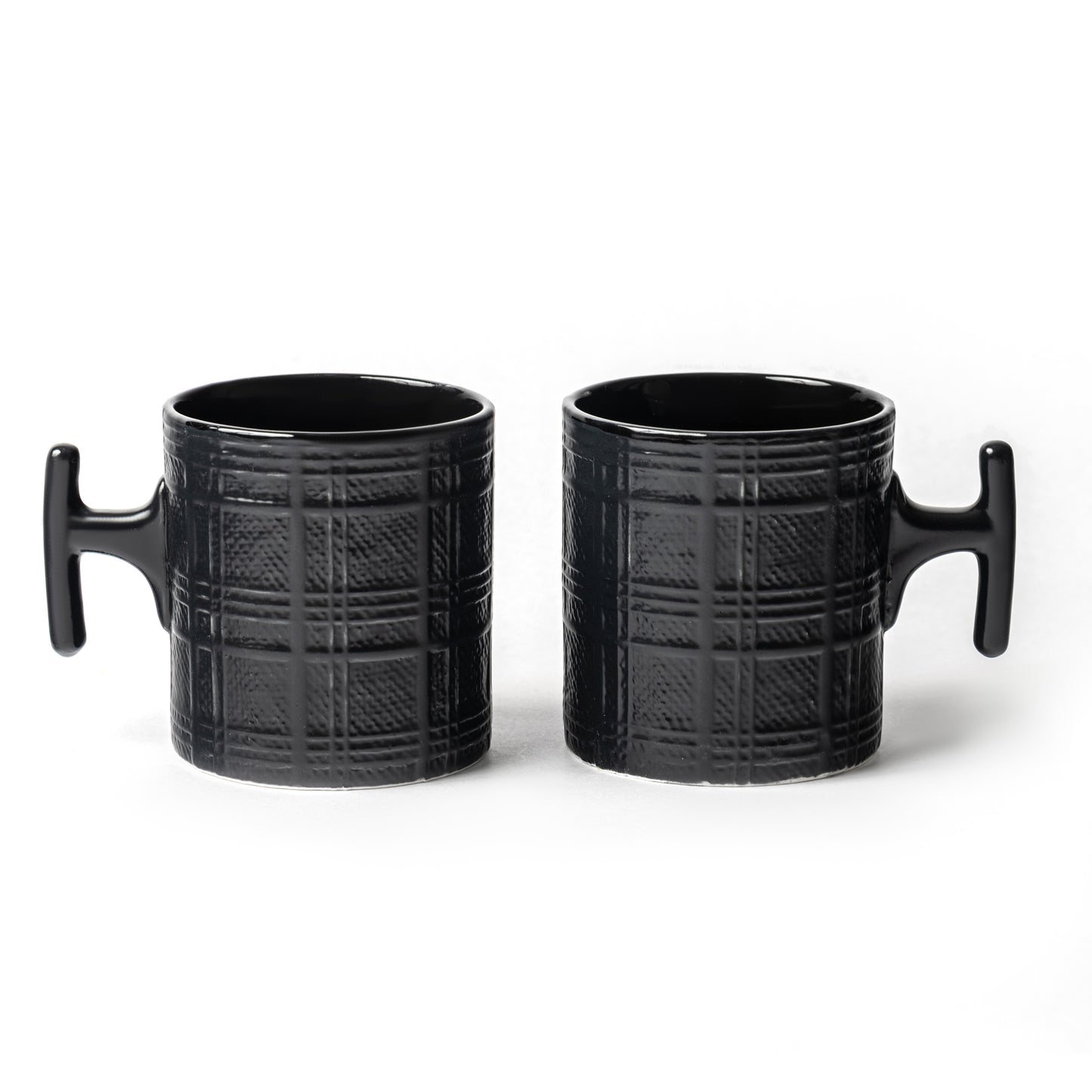 JCPL Grid Checkmate Coffee & Tea Mugs Set of 6, Black