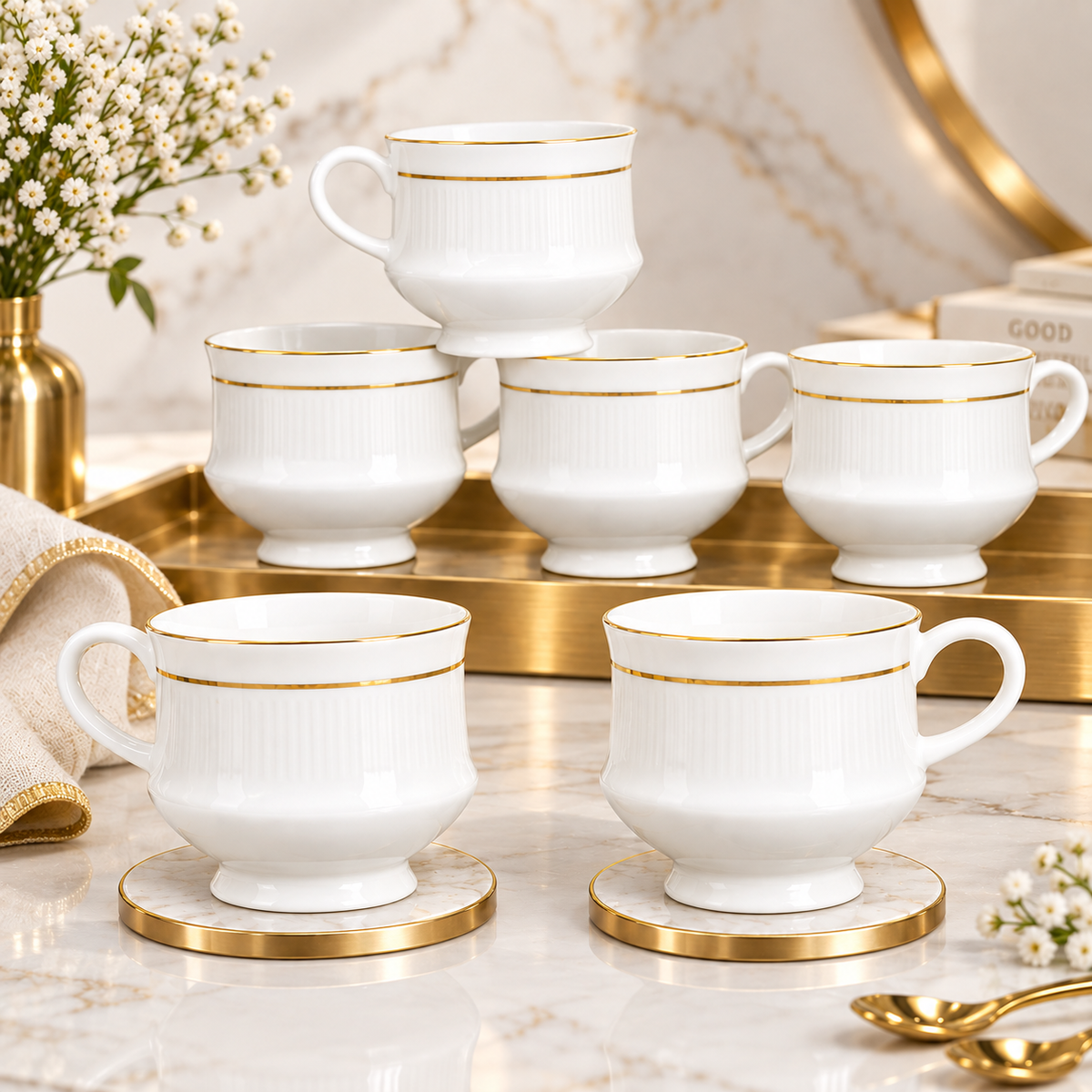 Mona Coffee & Tea Mugs, 210ml, Set of 6
