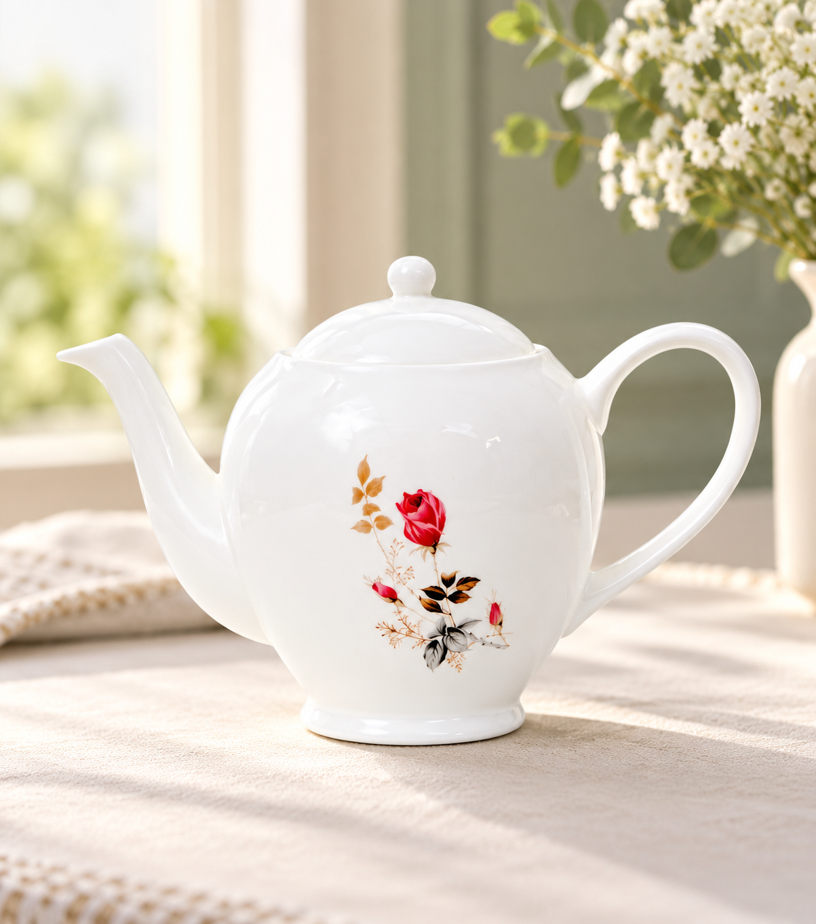 Clay Craft Basics Ceramic Diamond Tea Pot, Floral, Large