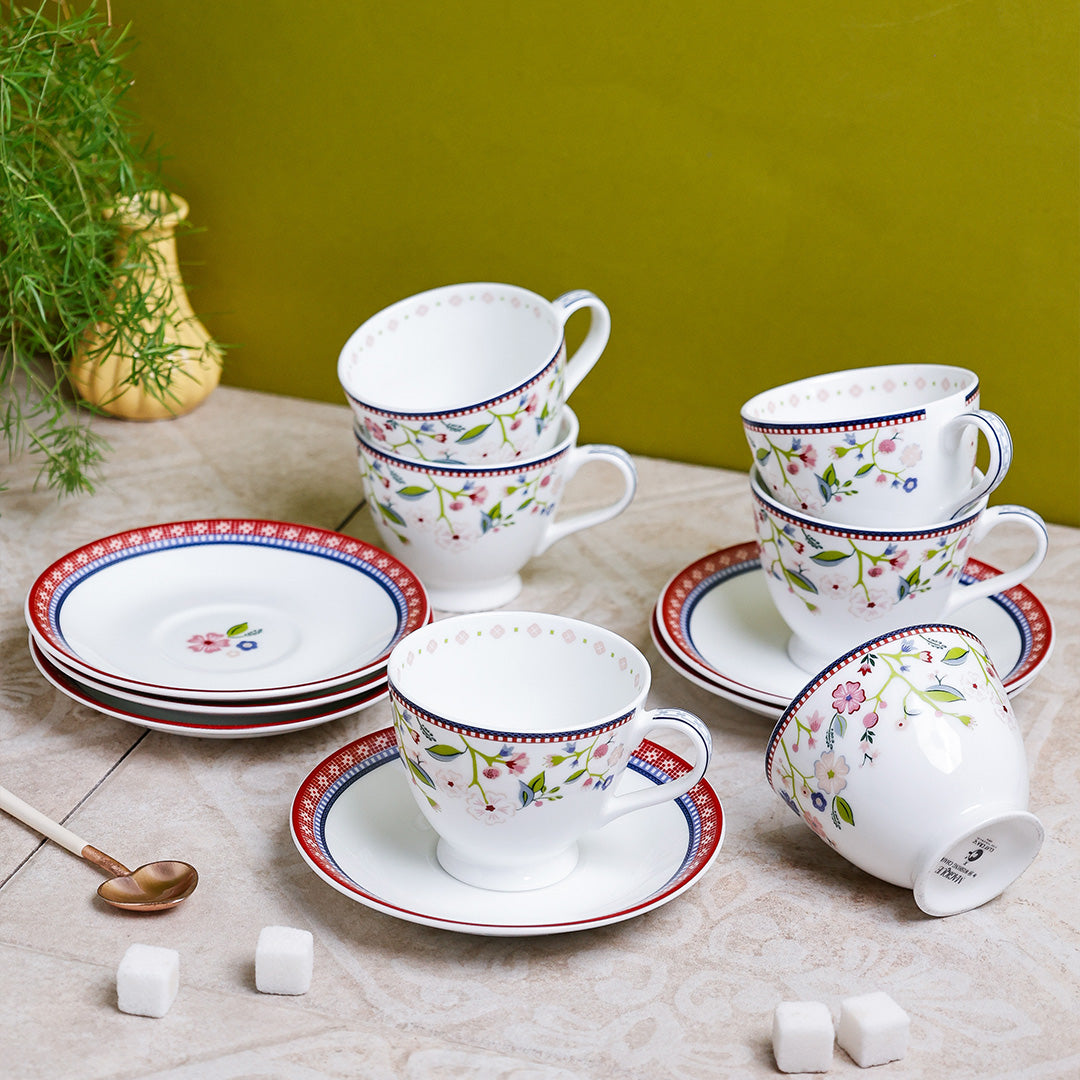 Magique by The Wishing Chair x Clay Craft Indian Summer King Ceramic Cup & Saucer Set, 180ml, Set of 12