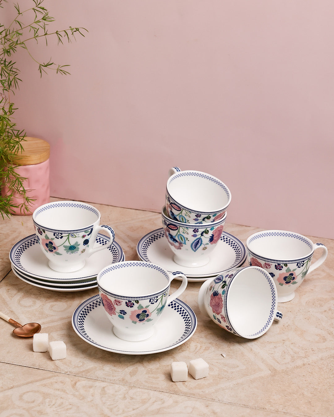 Magique x Clay Craft – Indigo Chintz King Cup & Saucer Set of 12 (180ml)-(T04)