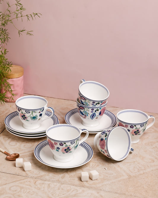Magique x Clay Craft – Indigo Chintz King Cup & Saucer Set of 12 (180ml)-(T04)