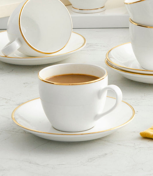 Cream Cup & Saucer, 170ml, Set of 12 (6 Cups + 6 Saucers) Goldline 310