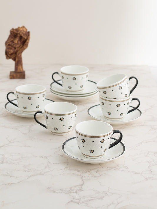 Cream Monochrome Cup & Saucer, 170ml, Set of 12 (6 Cups + 6 Saucers) (MC704)