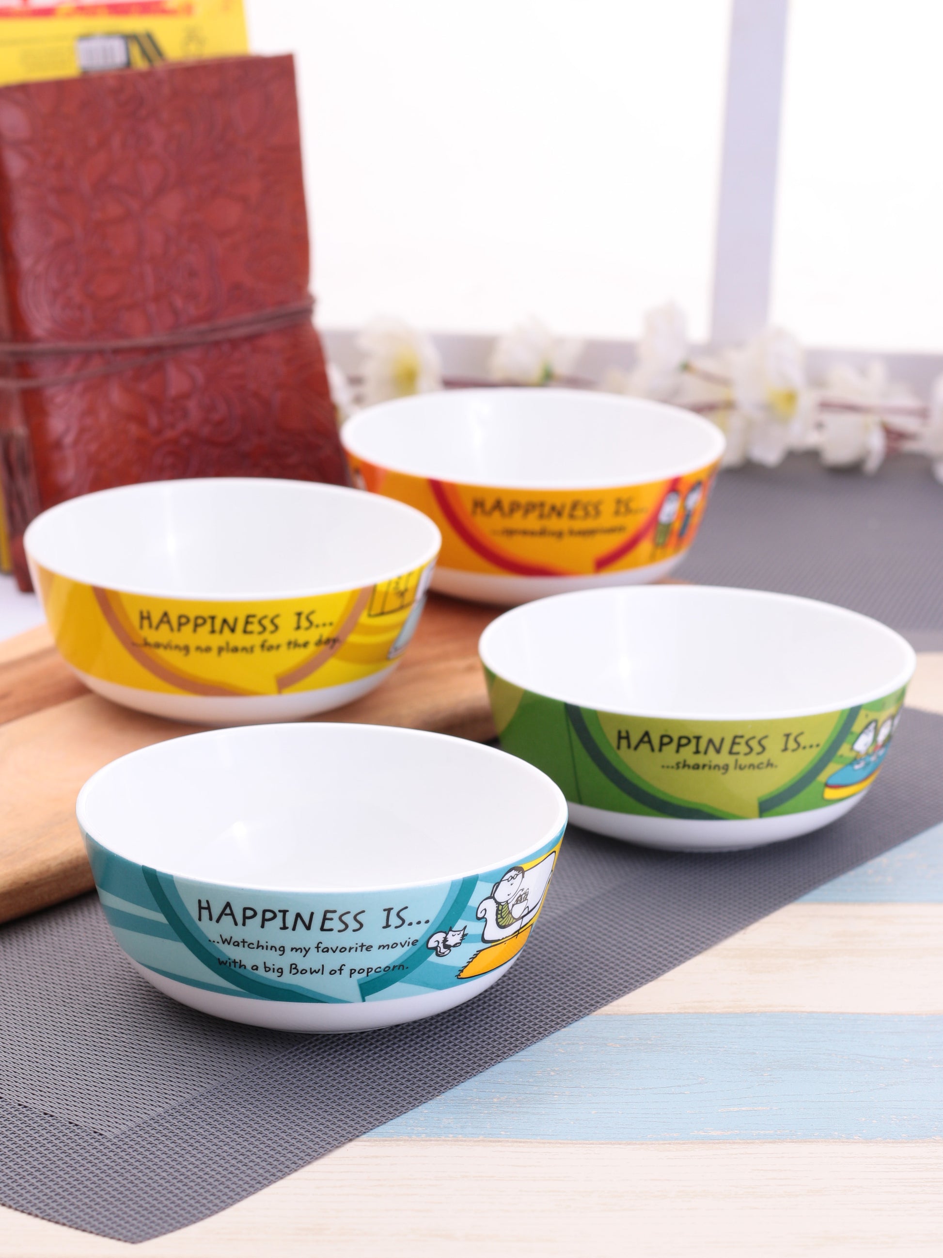 Happiness Ceramic Snack/ Cereal Bowl 5" Set of 4 - Clay Craft India