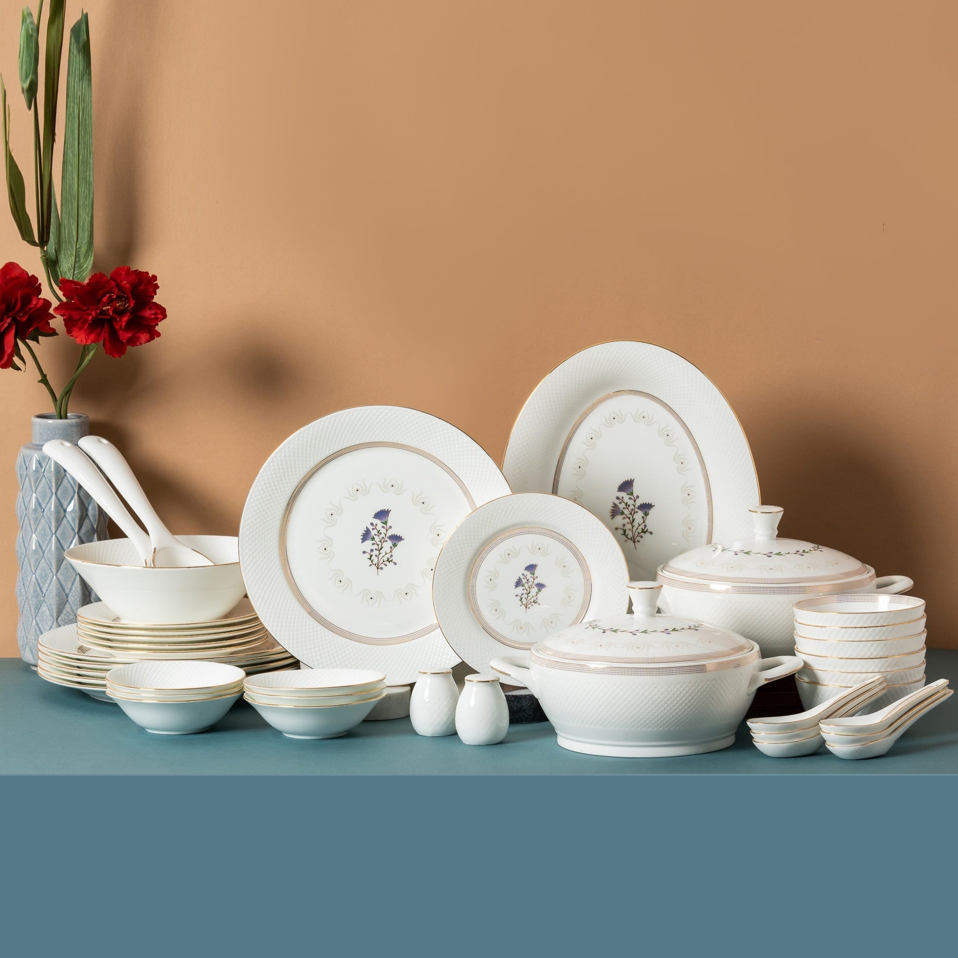 Diamond Impression Dinner Set of 40 (1410) - Clay Craft India