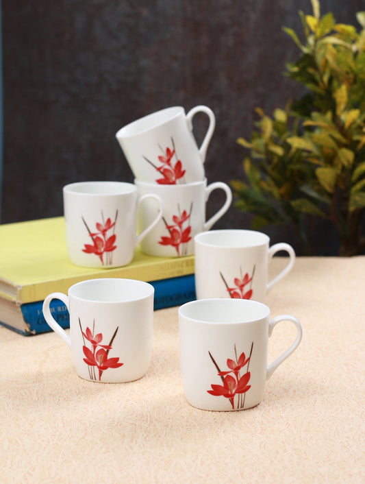 Asian Microwave Safe Floral Coffee & Tea Mugs, 200ml, Set of 6- Clay Craft India