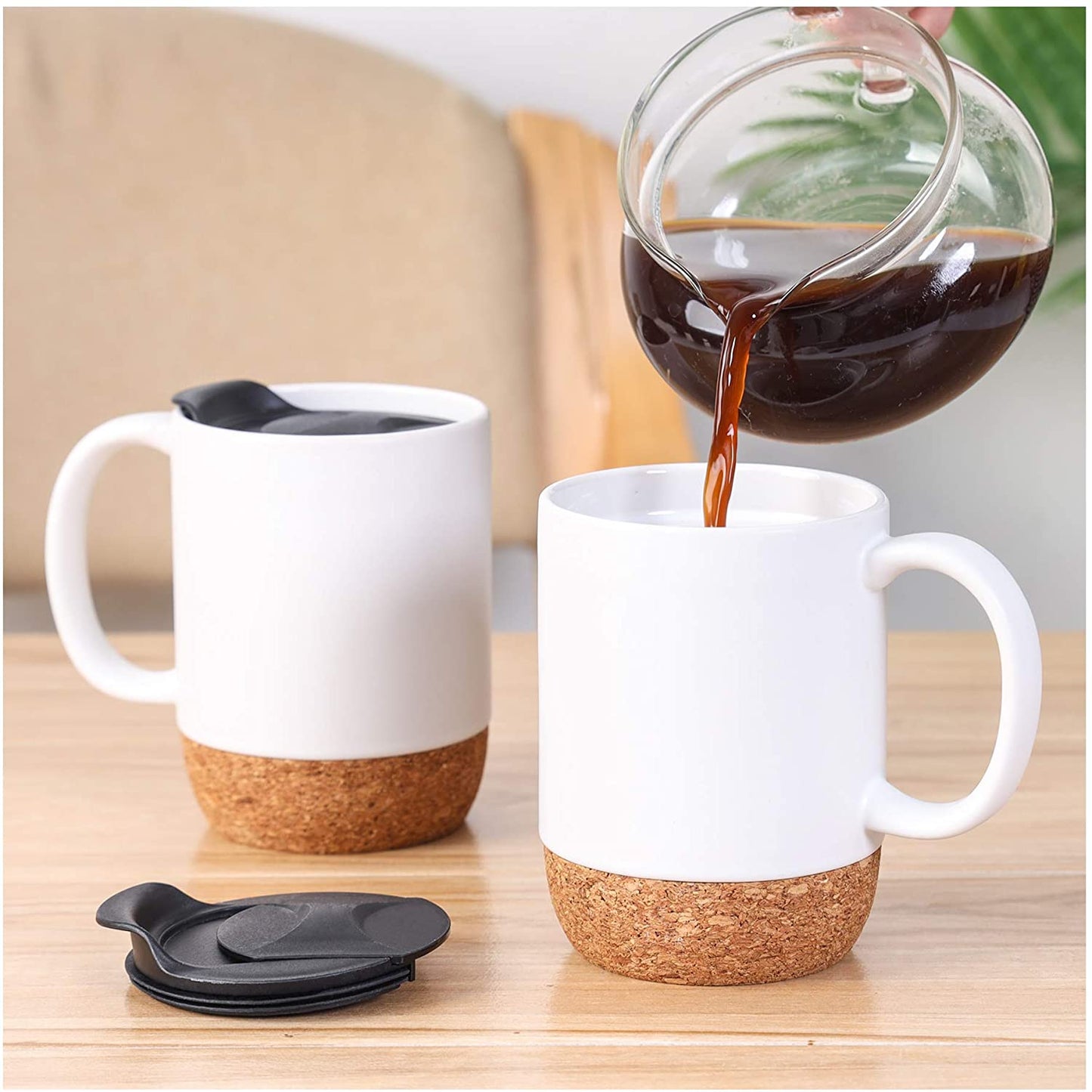 JCPL Cork Base Coffee Travel Mug with Splash Proof Lid, 340ml, 1 Piece (White)