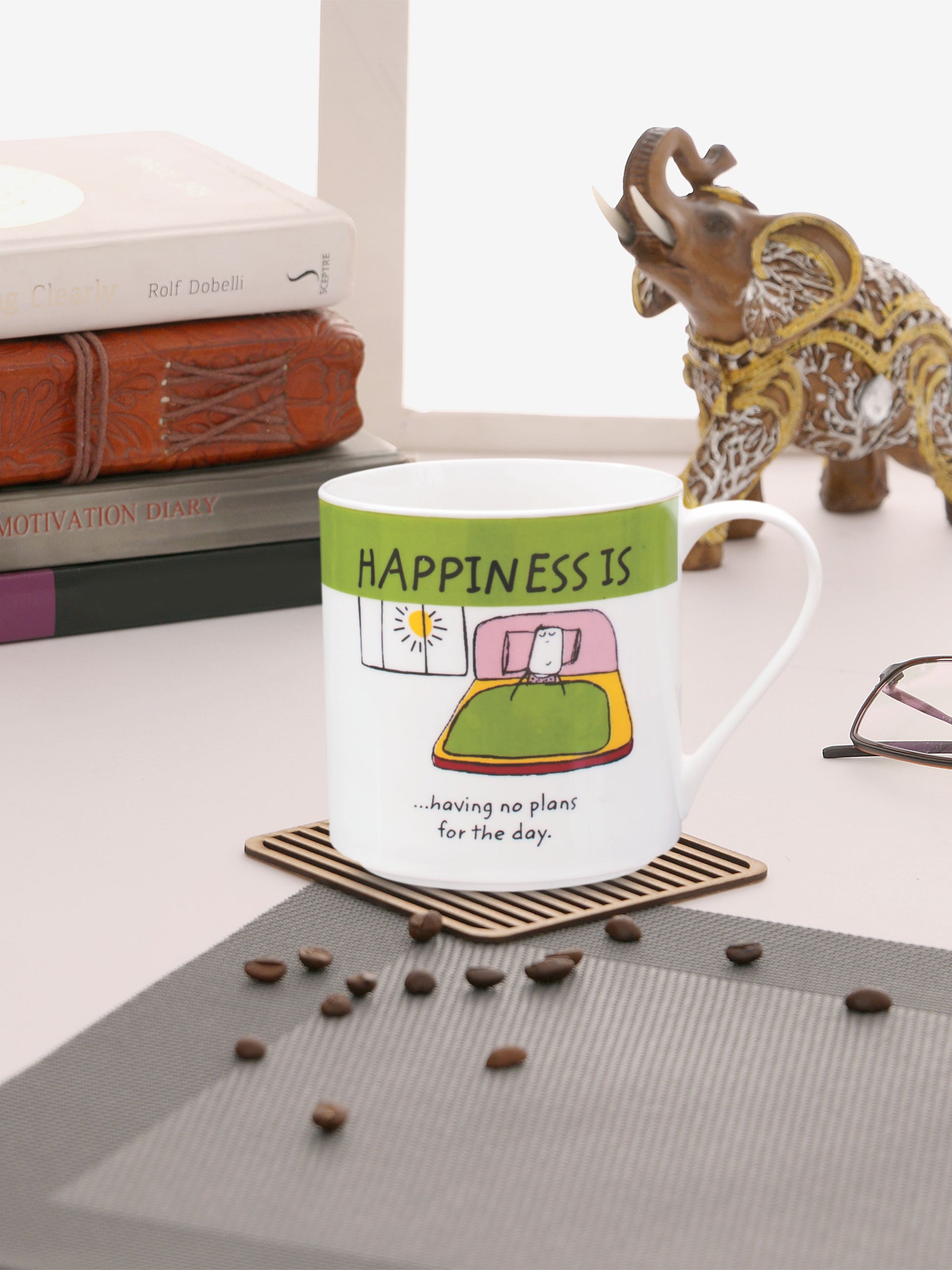 Happiness Having No Plans Ceramic Coffee/ Milk Mug 300ml 1 Piece - Clay Craft India
