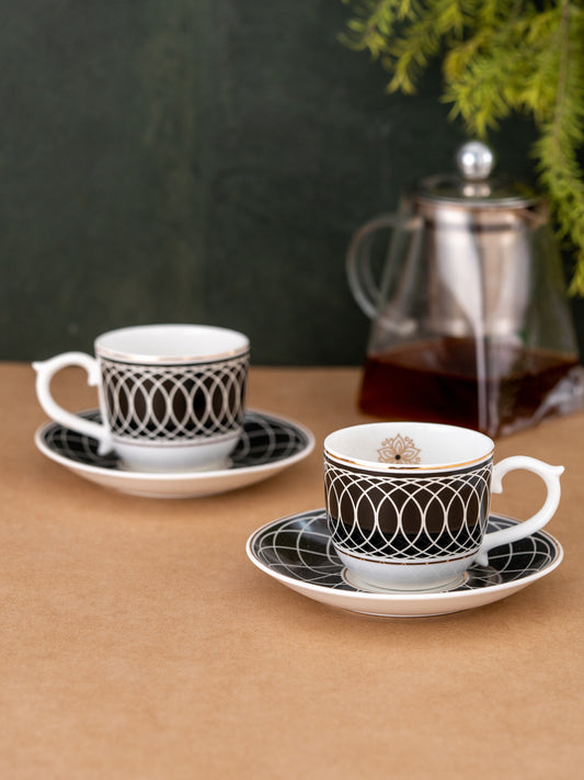 Maharani Noir Cup & Saucer, 160ml, Set of 12 (6 Cups + 6 Saucers) (403)