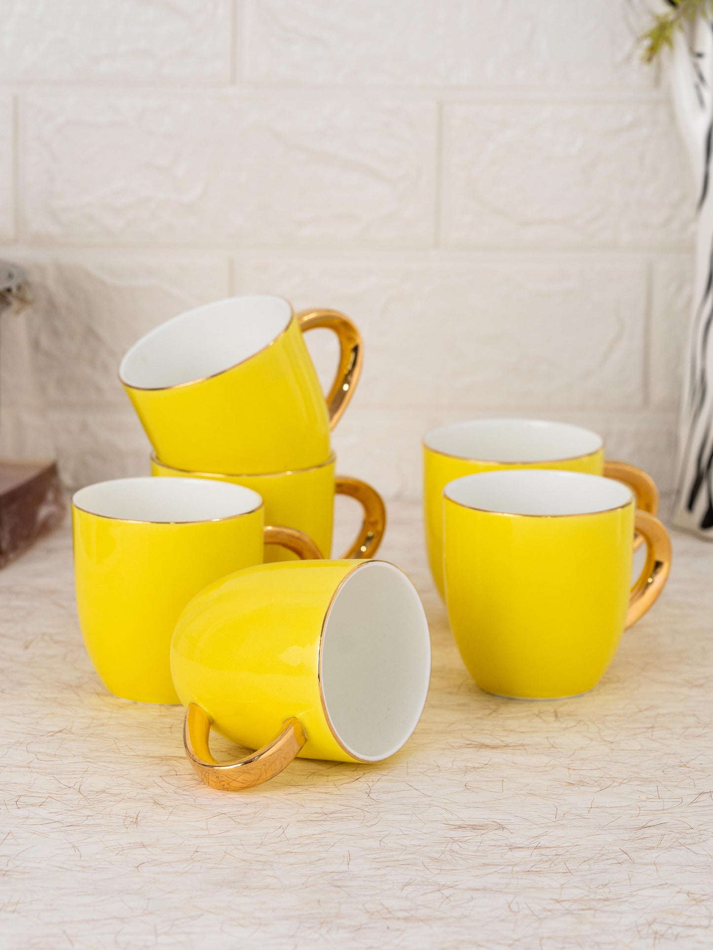 JCPL Ornate Skylight Coffee Mug/ Tea Cup, 210ml, Set of 6, Yellow