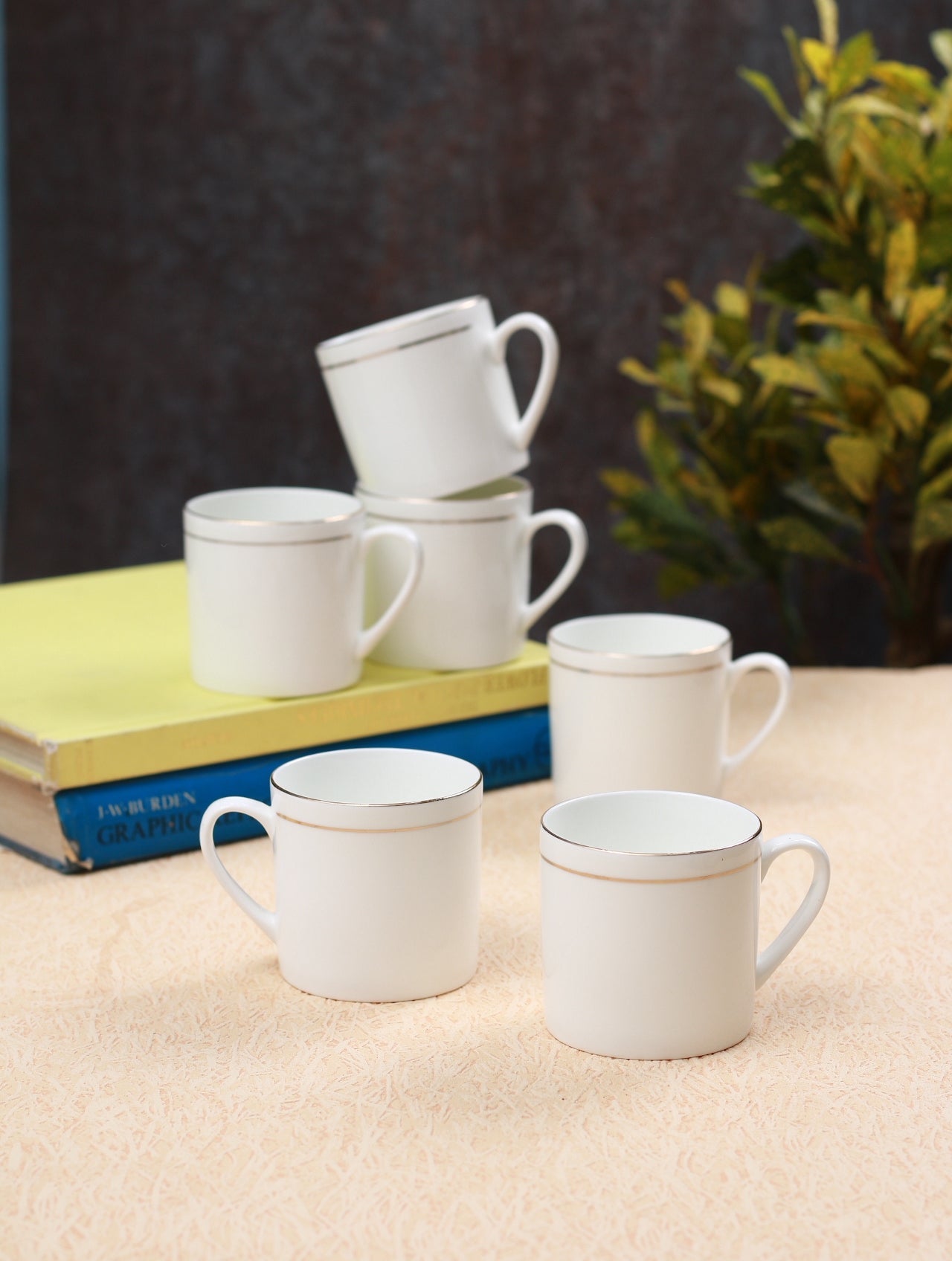 Mini Raja Gold LIne Coffee & Tea Mugs, 200ml, Set of 6- Clay Craft India