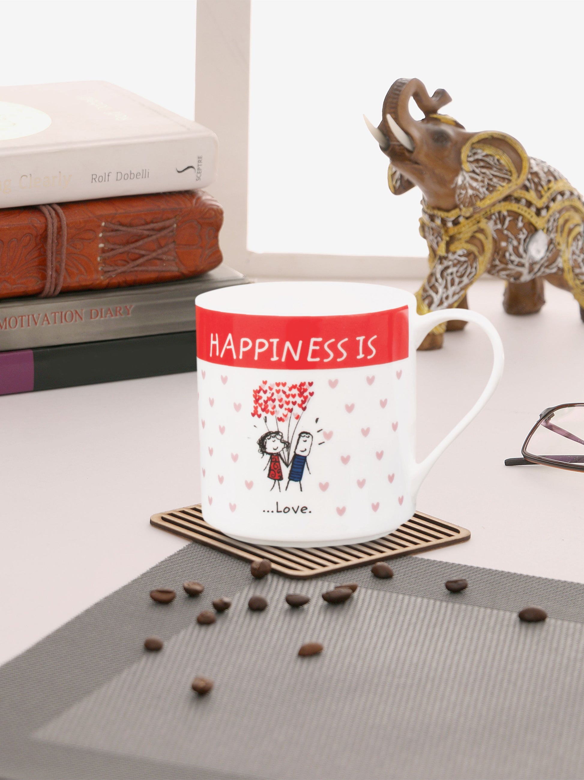 Happiness Love Ceramic Coffee/ Milk Mug 300ml 1 Piece - Clay Craft India