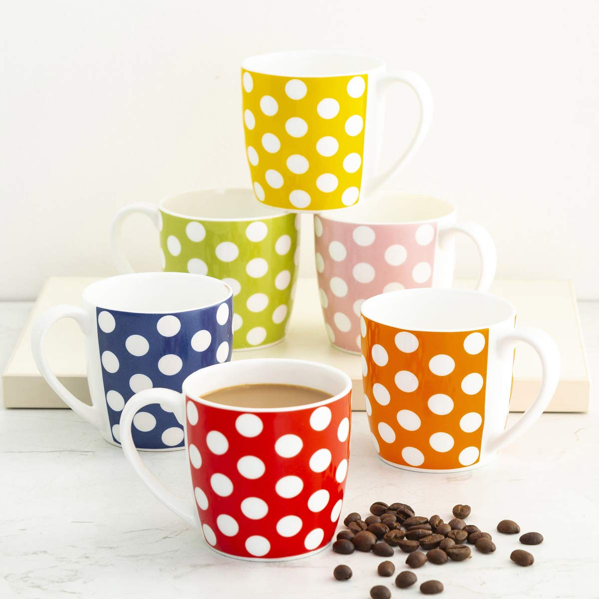 Alton Polka Coffee Mugs & Tea Cups Set, 200ml, Set of 6 (Mix)