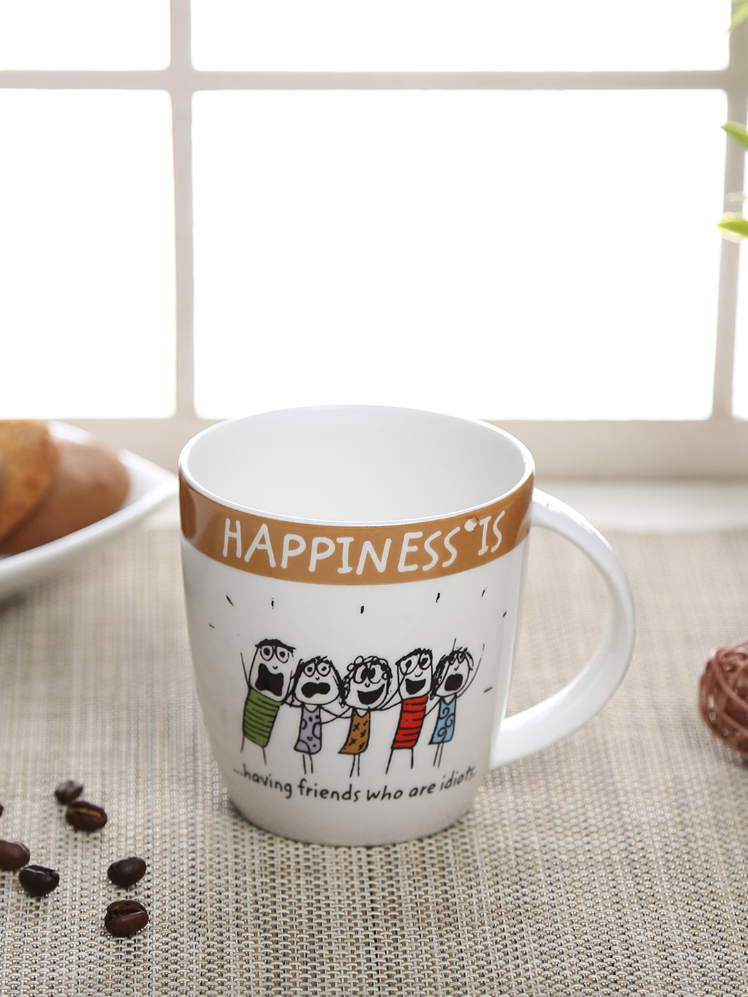 Happiness Having Friends Coffee/ Milk Mug 270ml 1 Piece - Clay Craft India
