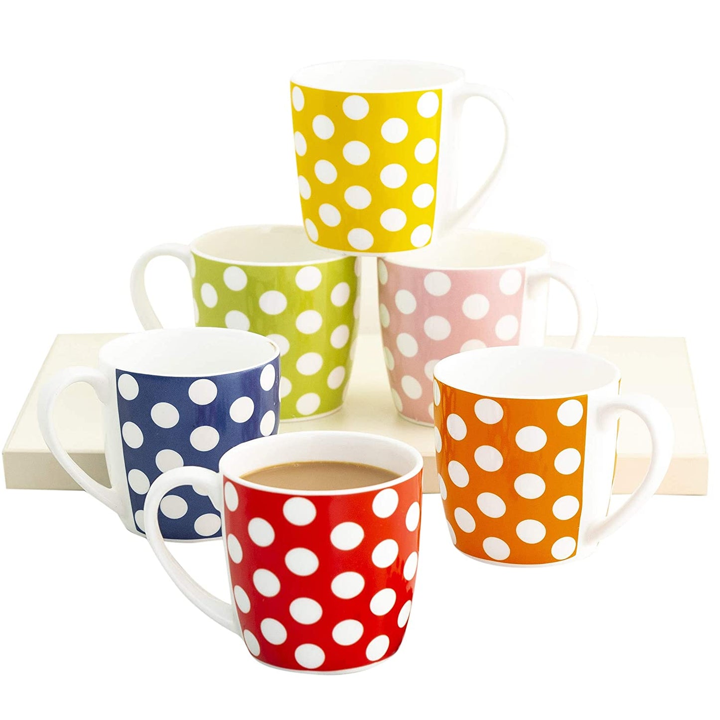 Alton Polka Coffee Mugs & Tea Cups Set, 200ml, Set of 6 (Mix)