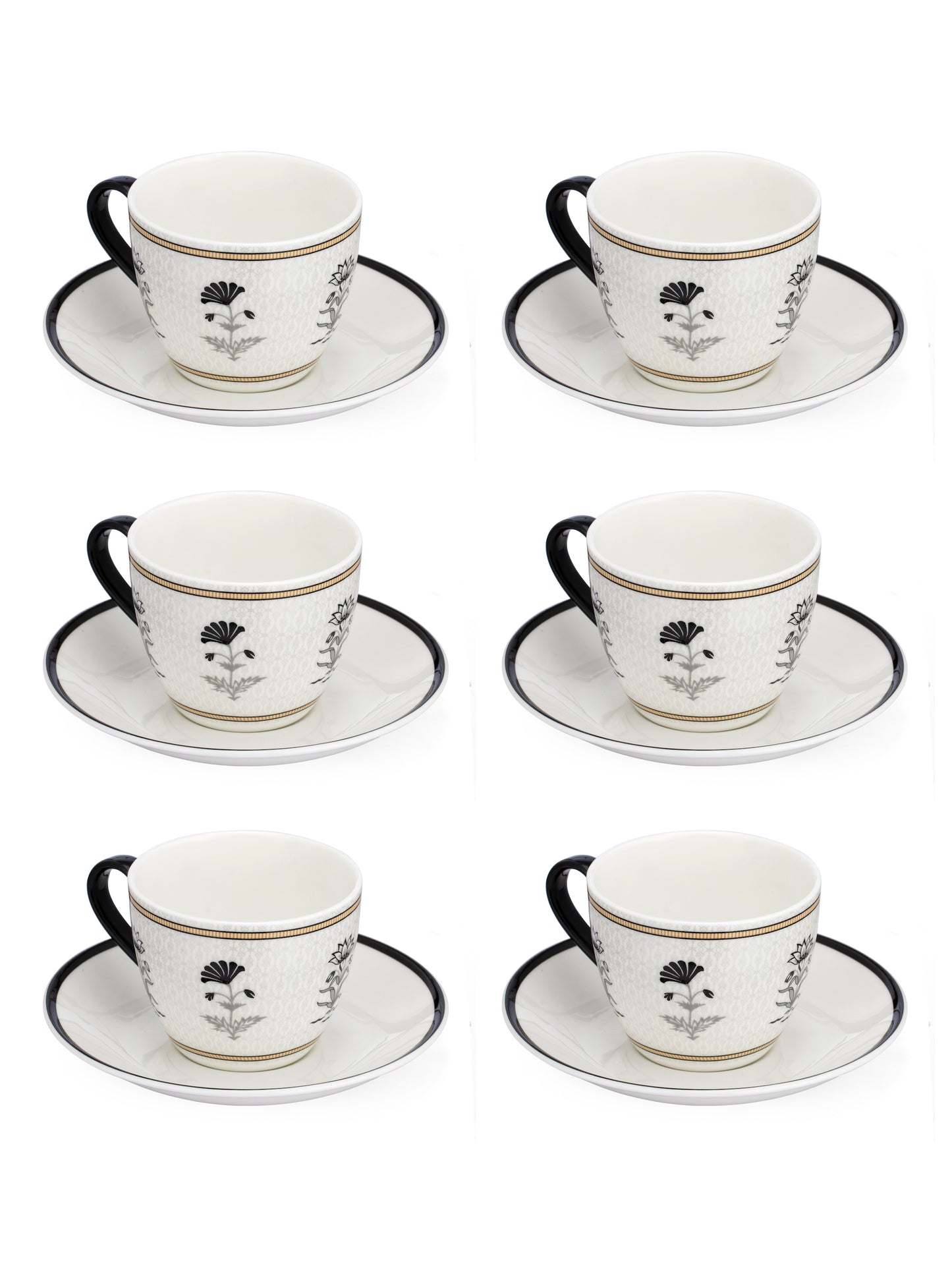 Cream Monochrome Cup & Saucer, 210ml, Set of 12 (6 Cups + 6 Saucers) (MC705)