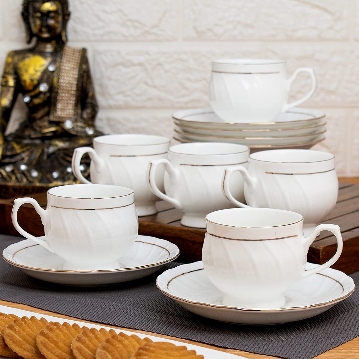 Karina Cup Saucer, 155ml, Set of 12 (6 Cups Saucers) Goldline 110