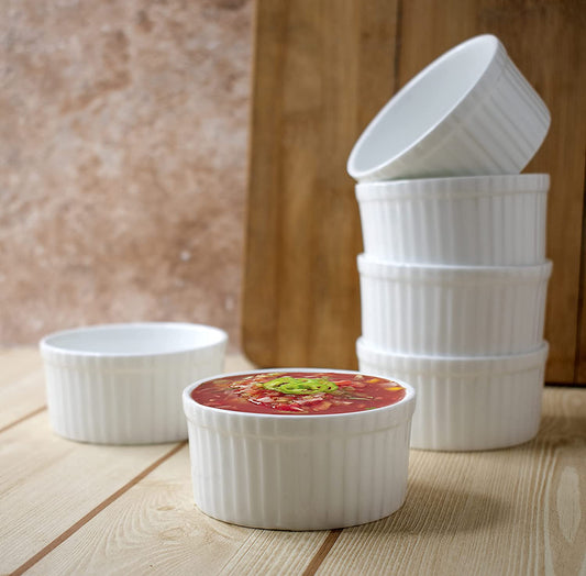 Clay Craft Basics Ceramic Ramekin Bowl/ Soufflé Dish for Baking and Serving Puddings or Custards, Set of 6, 180ml