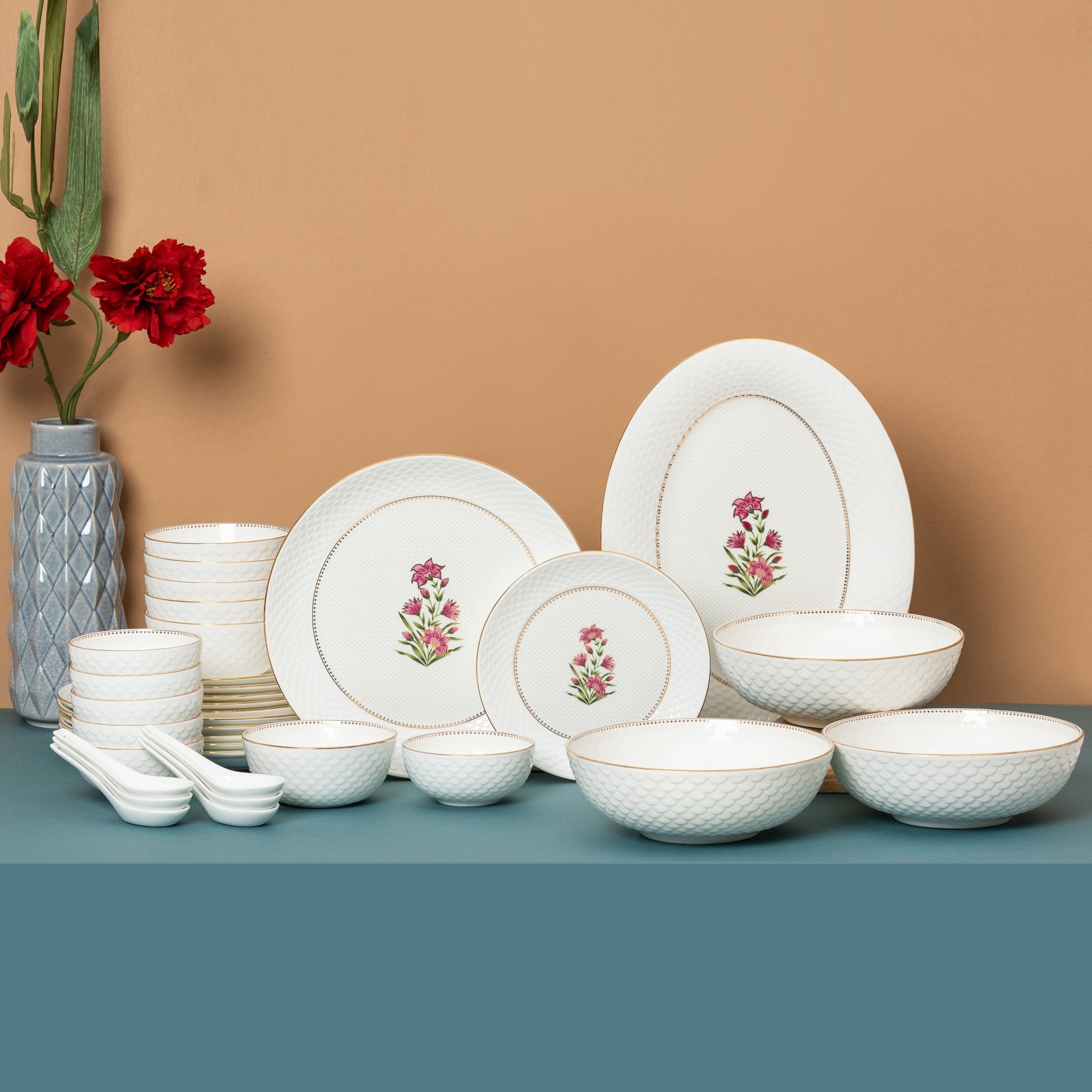 Diamond Impression Dinner Set of 34 (1411) - Clay Craft India