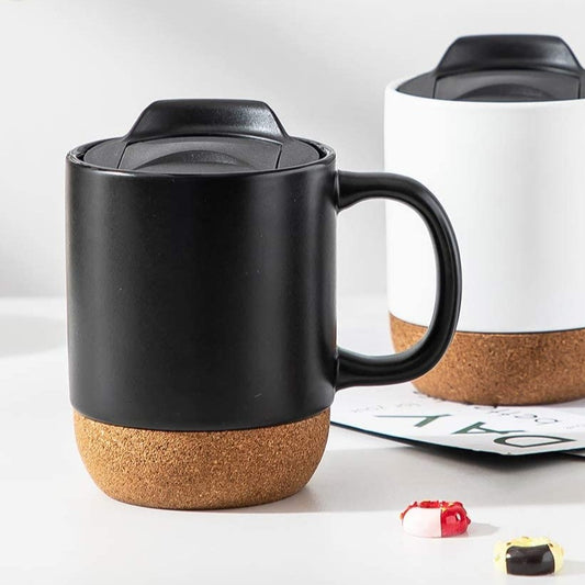 JCPL Cork Base Coffee Travel Mug with Splash Proof Lid, 440ml, 1 Piece (Black)
