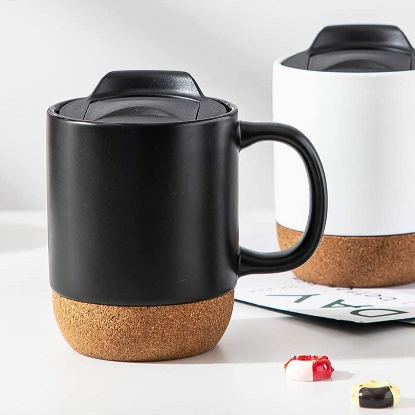 JCPL Cork Base Coffee Travel Mug with Splash Proof Lid, 340ml, 1 Piece (Black)