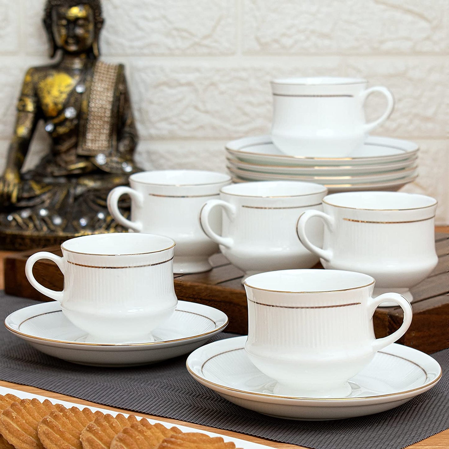 Mona Cup & Saucer GL 110 Series, 120ml, Set of 12 (6 Cups + 6 Saucers)