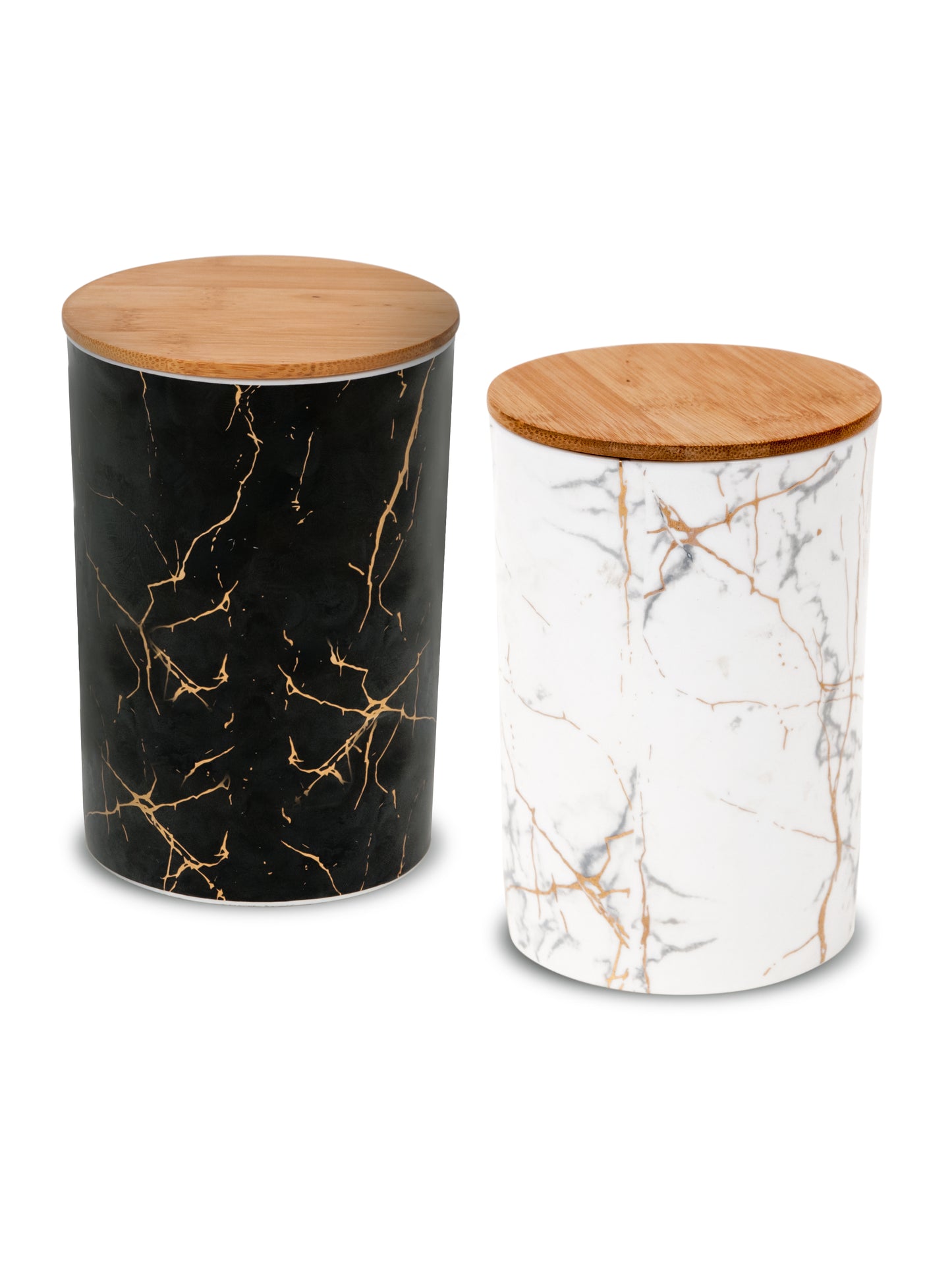 Ceramic Big Containers Set with Lids for Storage, Marble Gold Monochrome, 2 pieces