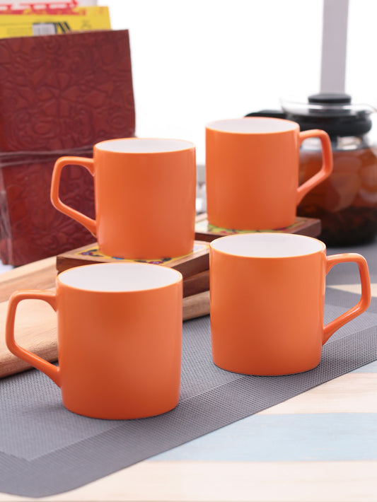 Director Coffee & Tea Mugs, 220ml, Set of 4, Solid Orange - Clay Craft India
