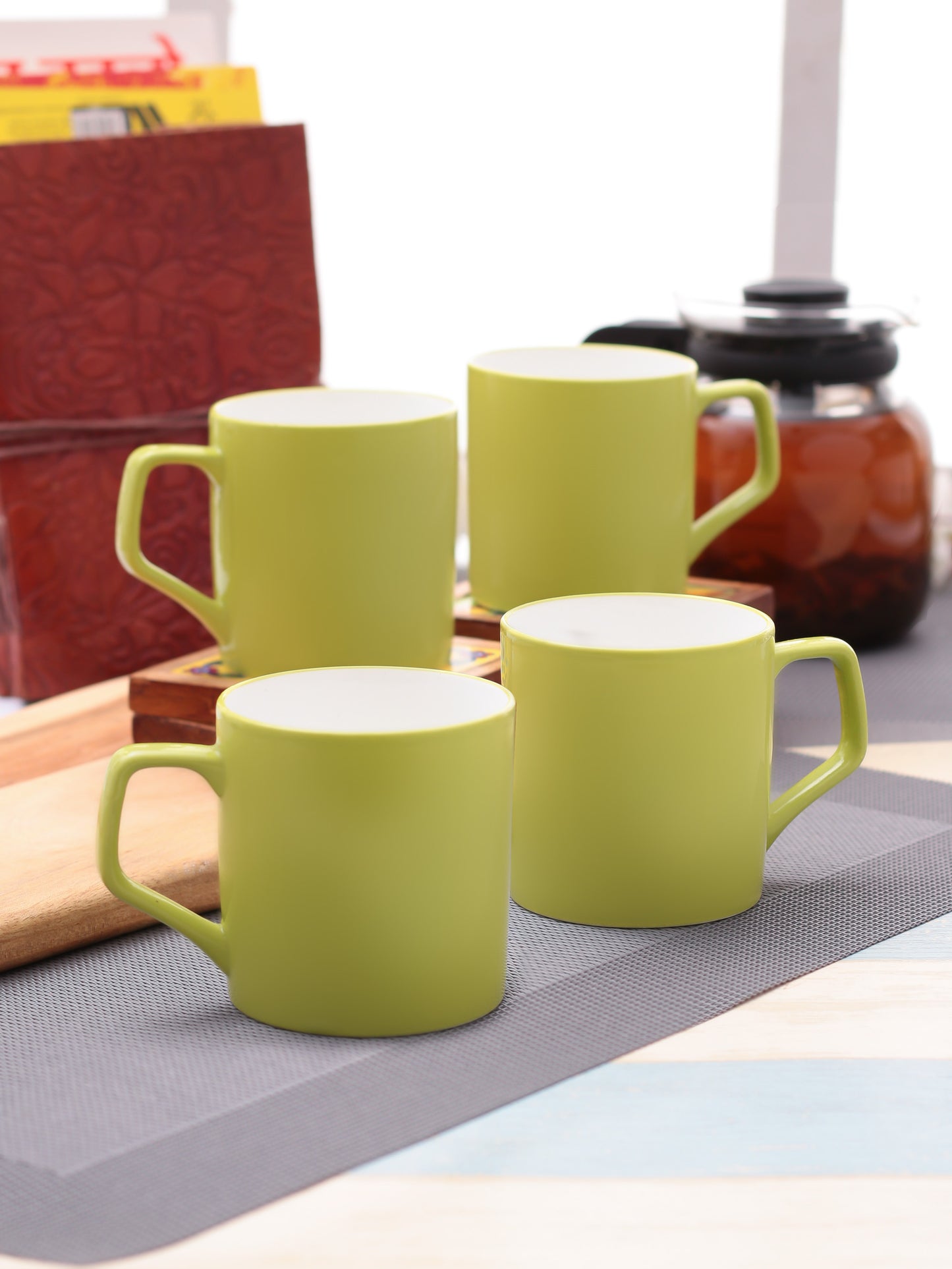 Director Coffee & Tea Mugs, 220ml, Set of 4, Solid Green - Clay Craft India