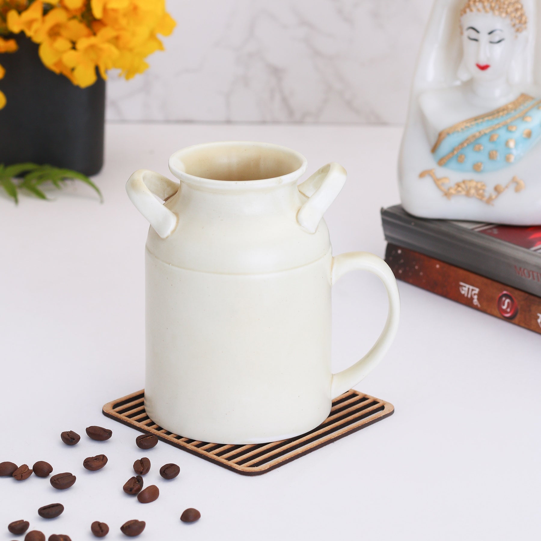 Dino Creme Coffee & Milk Mug, 330ml, 1 Piece (D1) - Clay Craft India