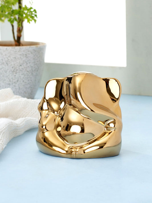 Clay Craft Mini Ganesha Gold Toned Statue for Home Decor