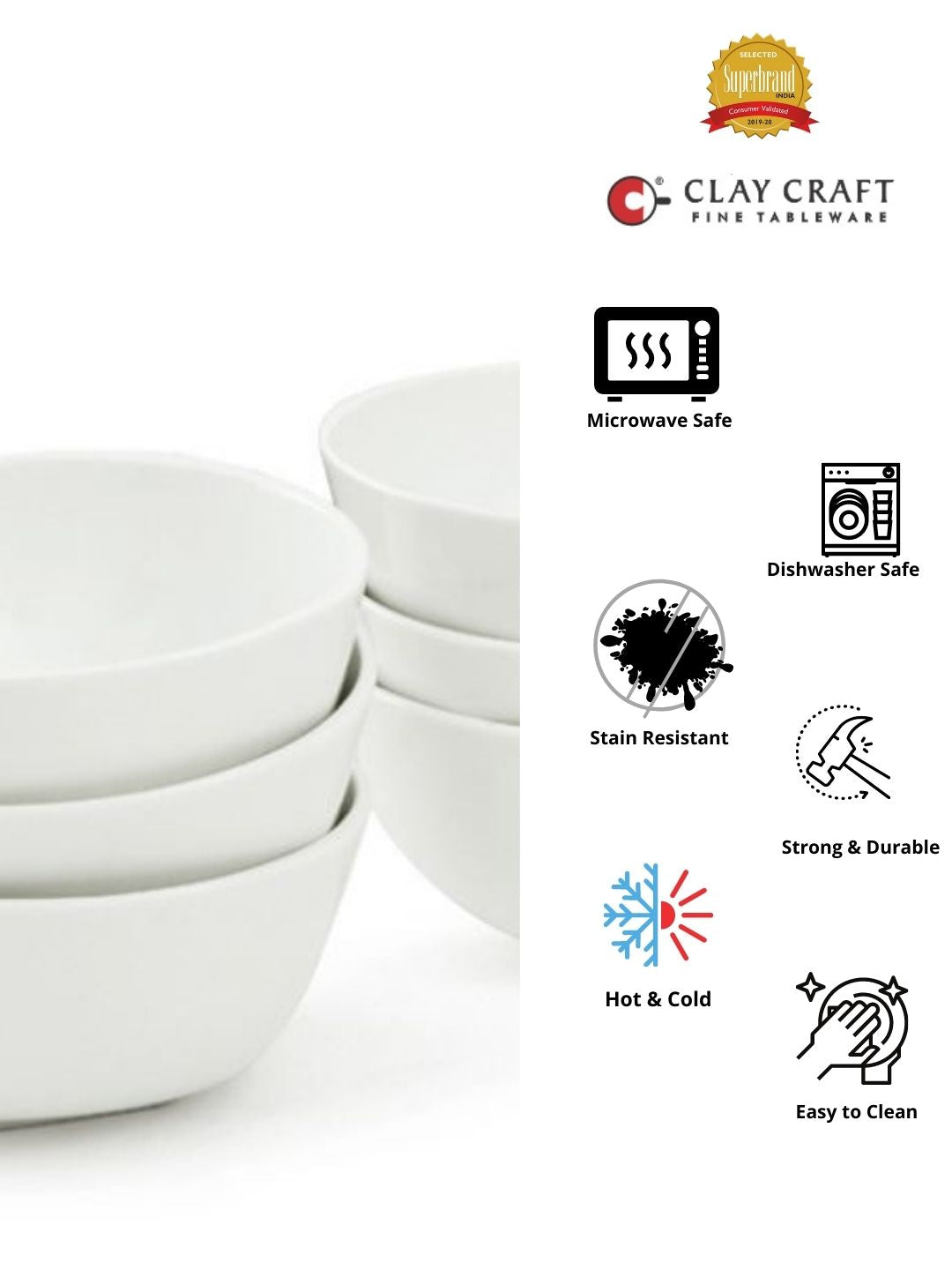 Clay Craft Basic Bowl Square 4 Piece Small Plain White