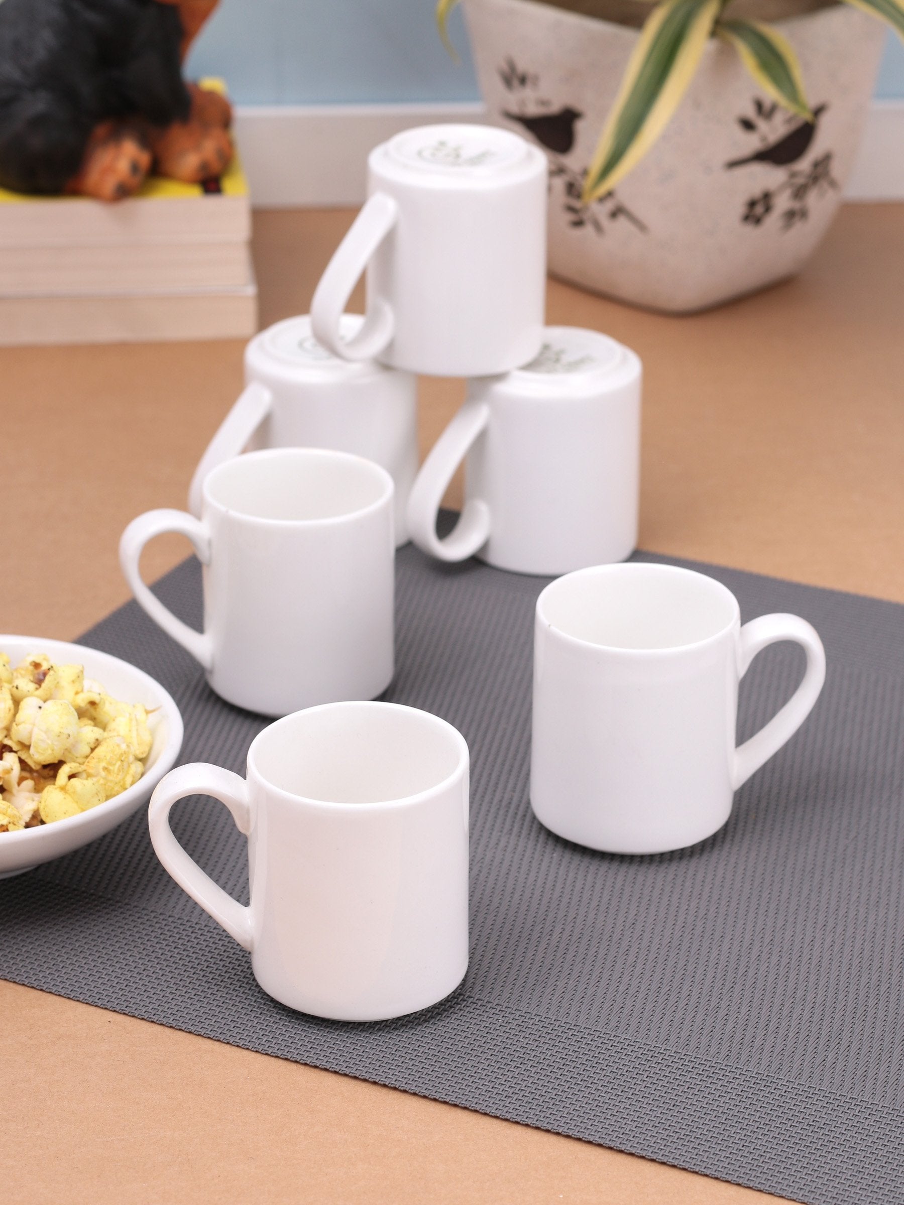 Clay Craft Basic Stacko Small Coffee & Tea Mugs, Set of 6, Plain White - Clay Craft India