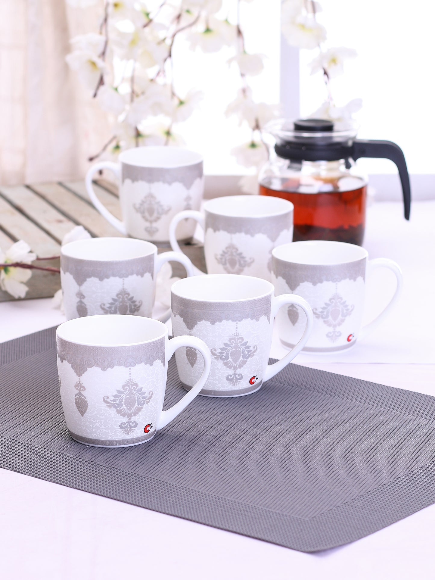 Alton Hilton Coffee & Tea Mugs, 220ml, Set of 6 (H374) - Clay Craft India