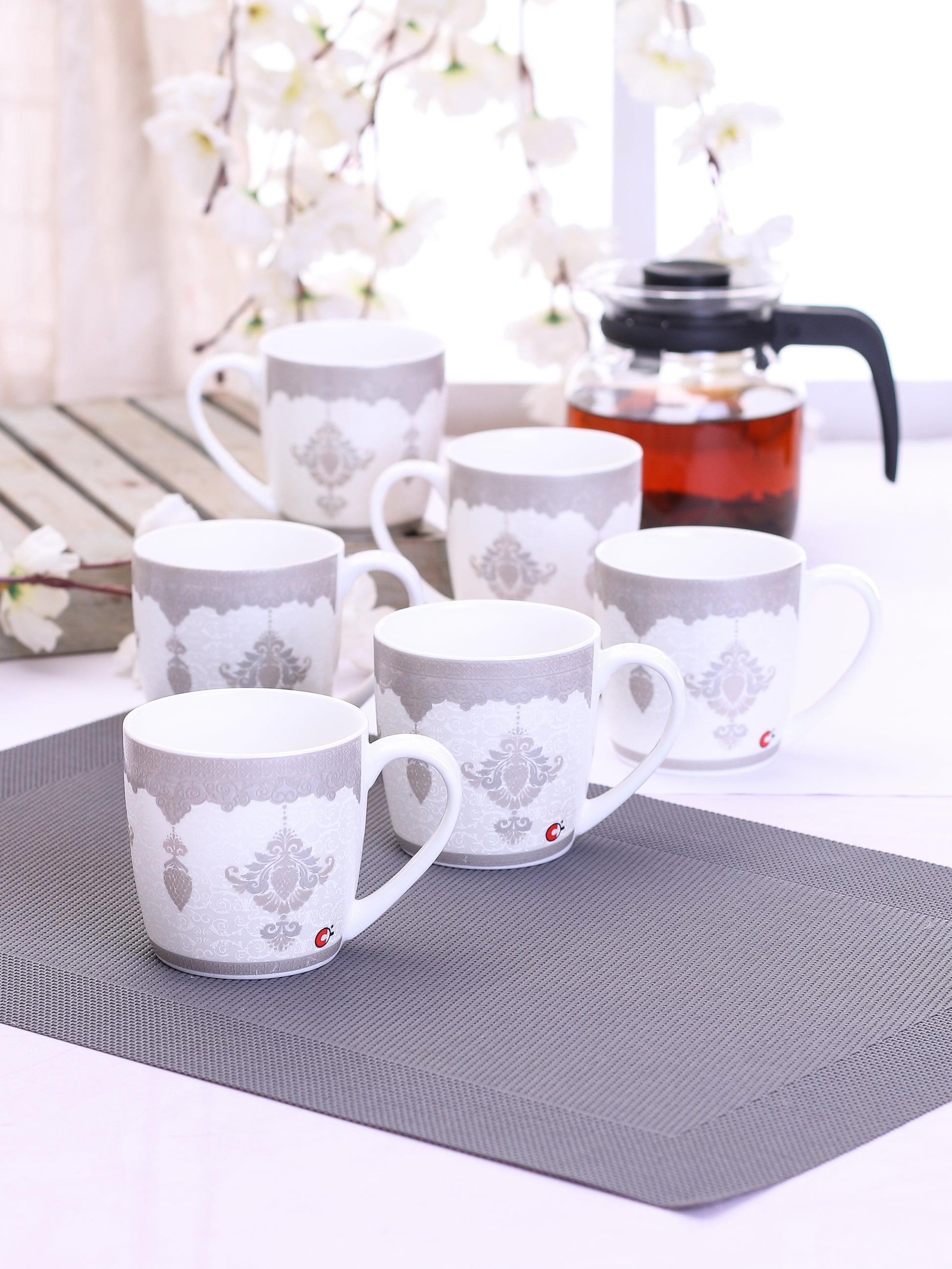 Alton Hilton Coffee & Tea Mugs, 220ml, Set of 6 (H374) - Clay Craft India