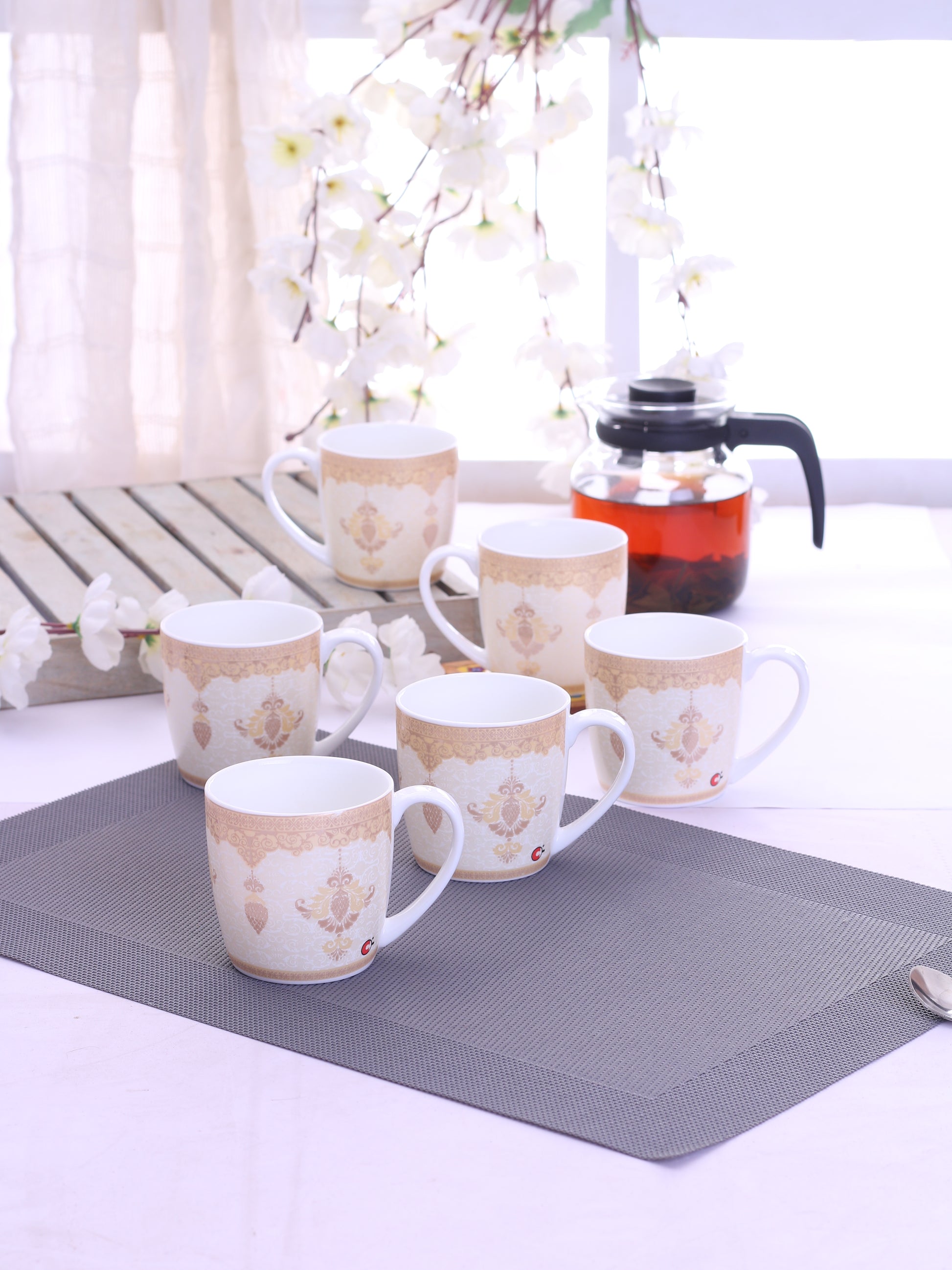 Alton Hilton Coffee & Tea Mugs, 220ml, Set of 6 (H375) - Clay Craft India
